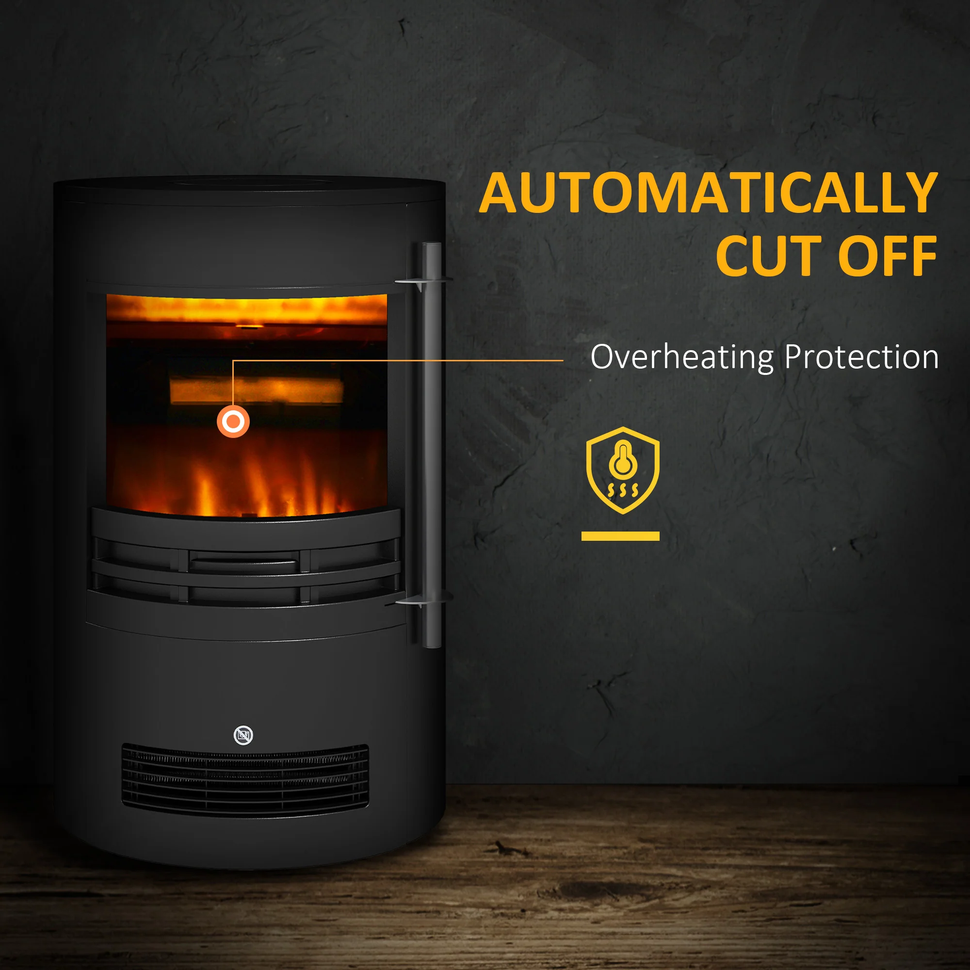 1000W/2000W Freestanding Electric Fireplace with Log Burner Effect Flame, Thermostat Control - Image 8