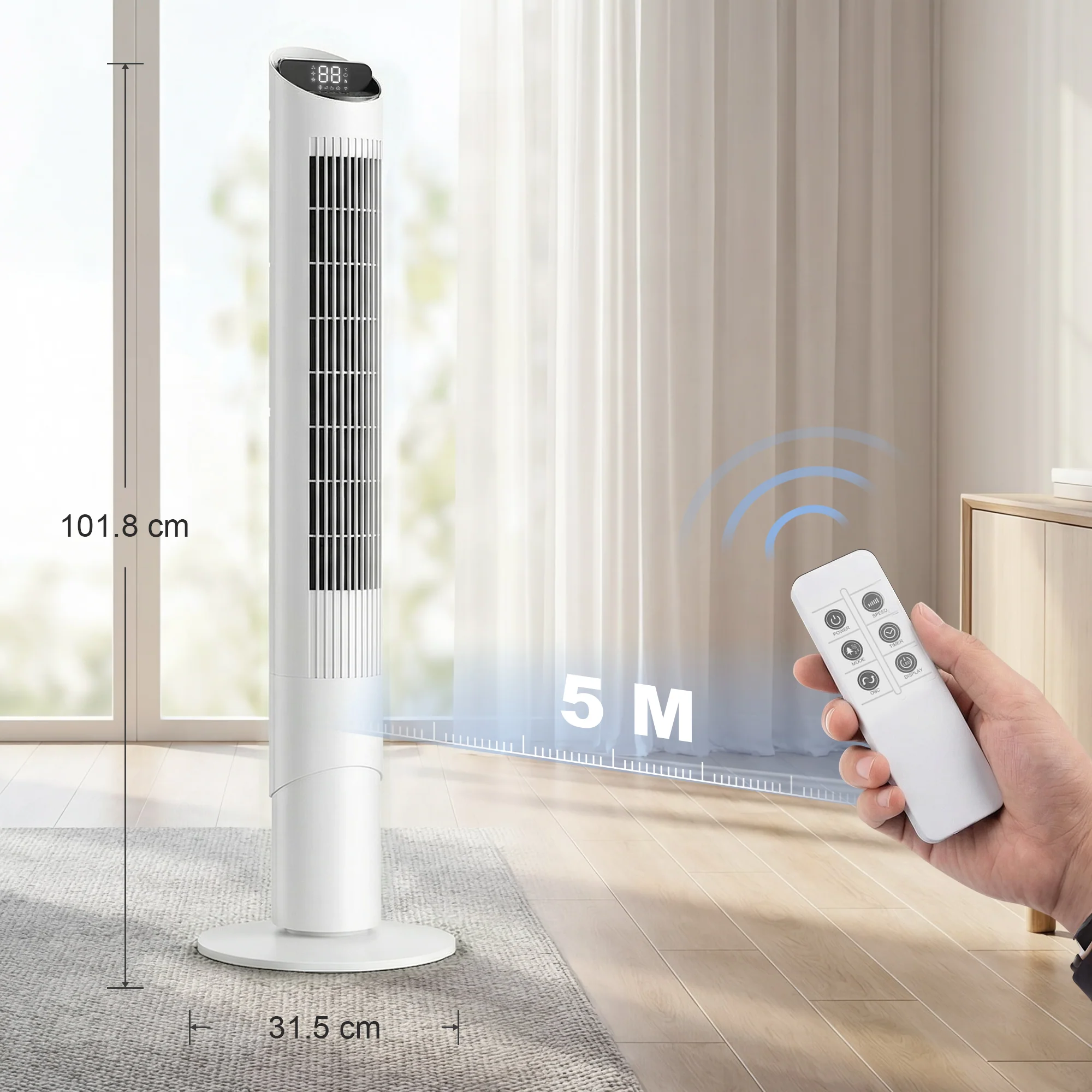 Smart WiFi Tower Fan, Whisper-Quiet Cooling with Touch Control, 65° Oscillating, White - Image 5