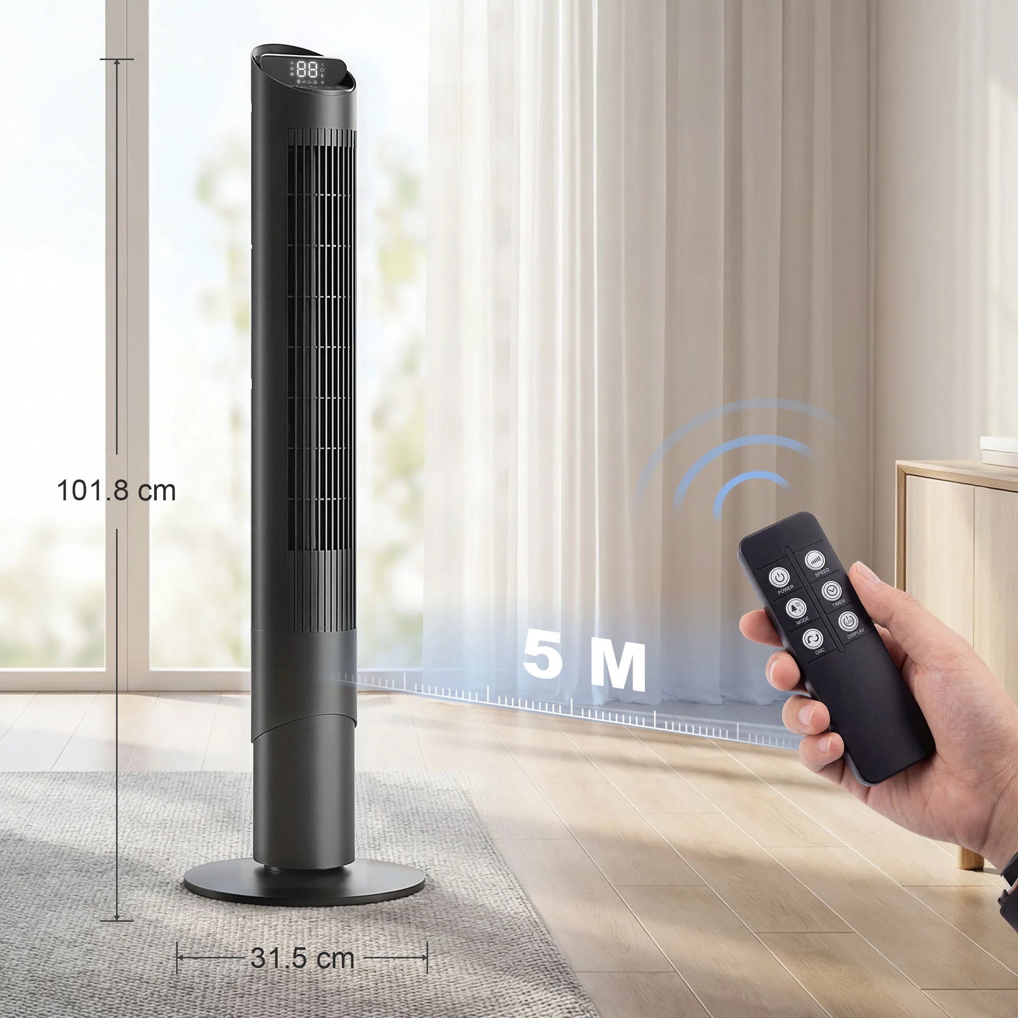 Smart WiFi Tower Fan, Whisper-Quiet Cooling with Touch Control, 65° Oscillating, Black - Image 5