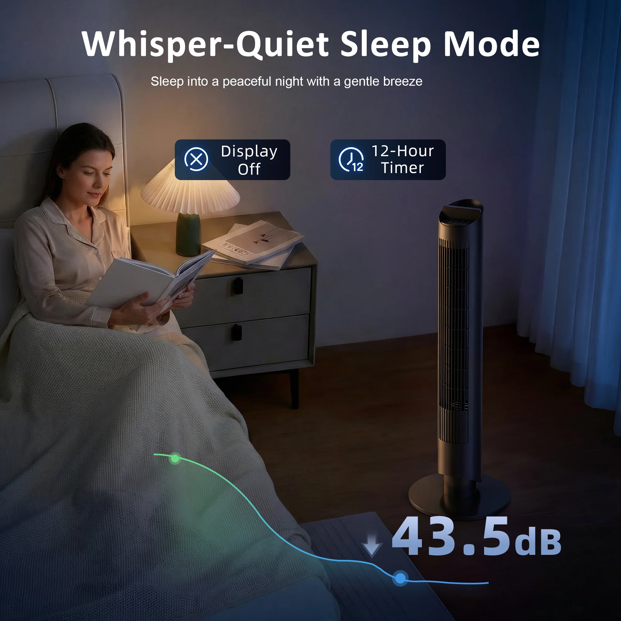 Smart WiFi Tower Fan, Whisper-Quiet Cooling with Touch Control, 65° Oscillating, Black - Image 9