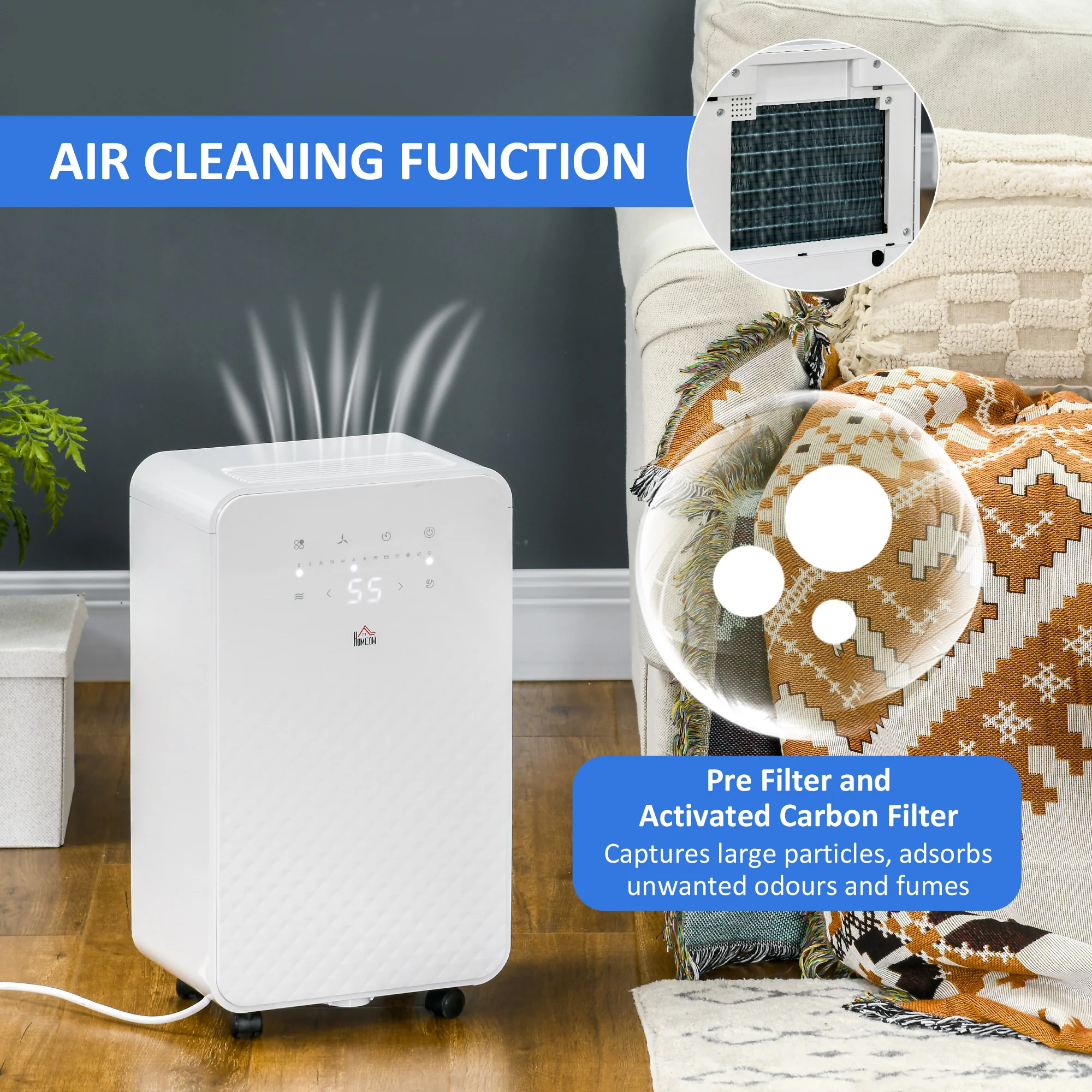 10L/Day 2000mL Portable Quiet Dehumidifier with Air Purifier Filter, White - Image 8