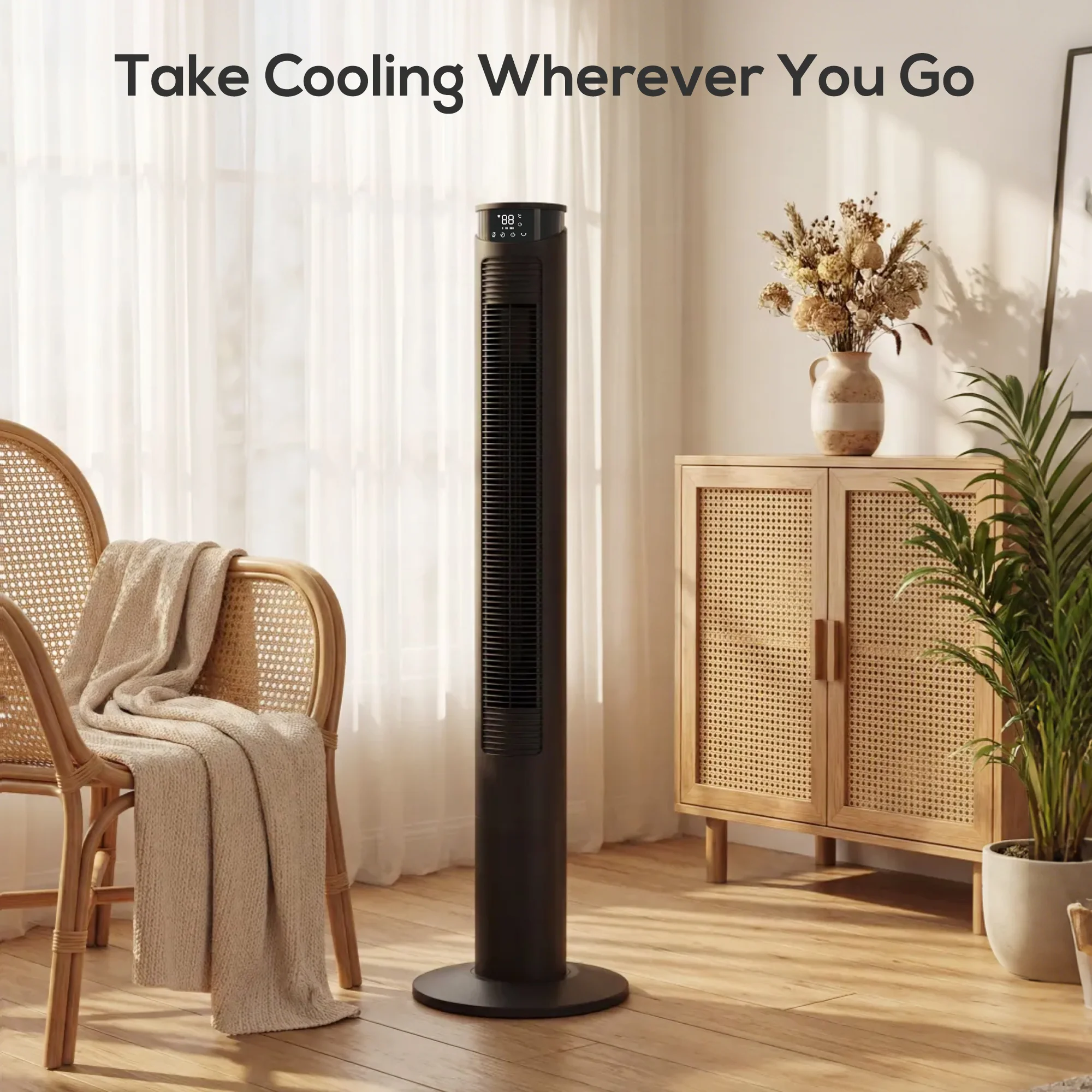116 cm Smart Whisper-Quiet WiFi Tower Fan with Multi-Speed Modes, Black - Image 10