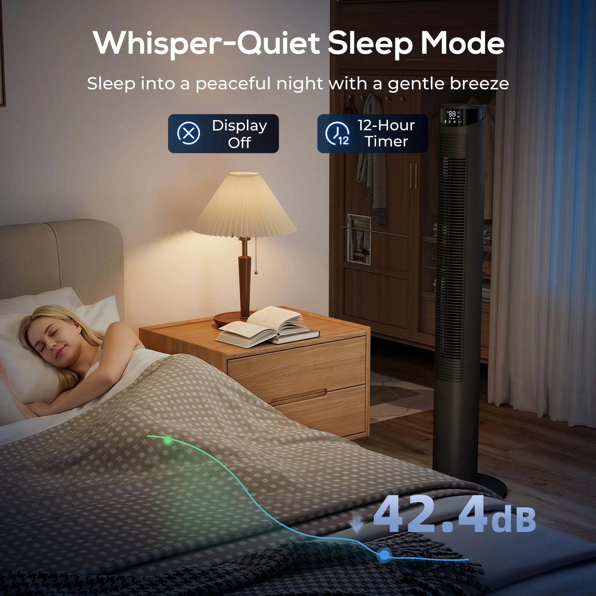 116 cm Smart Whisper-Quiet WiFi Tower Fan with Multi-Speed Modes, Black - Image 9