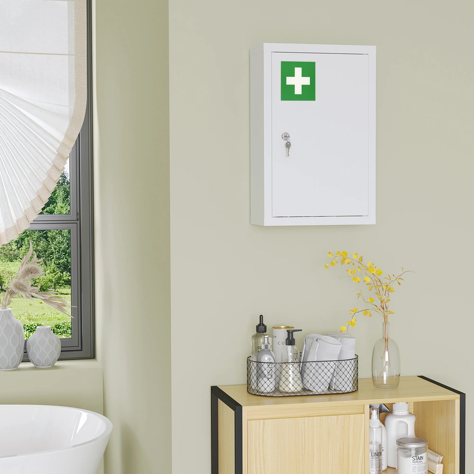12" x 18" Wall Medicine Cabinet with Lock, 3 Tier Steel Wall Cabinet for Bathroom, White - Image 9