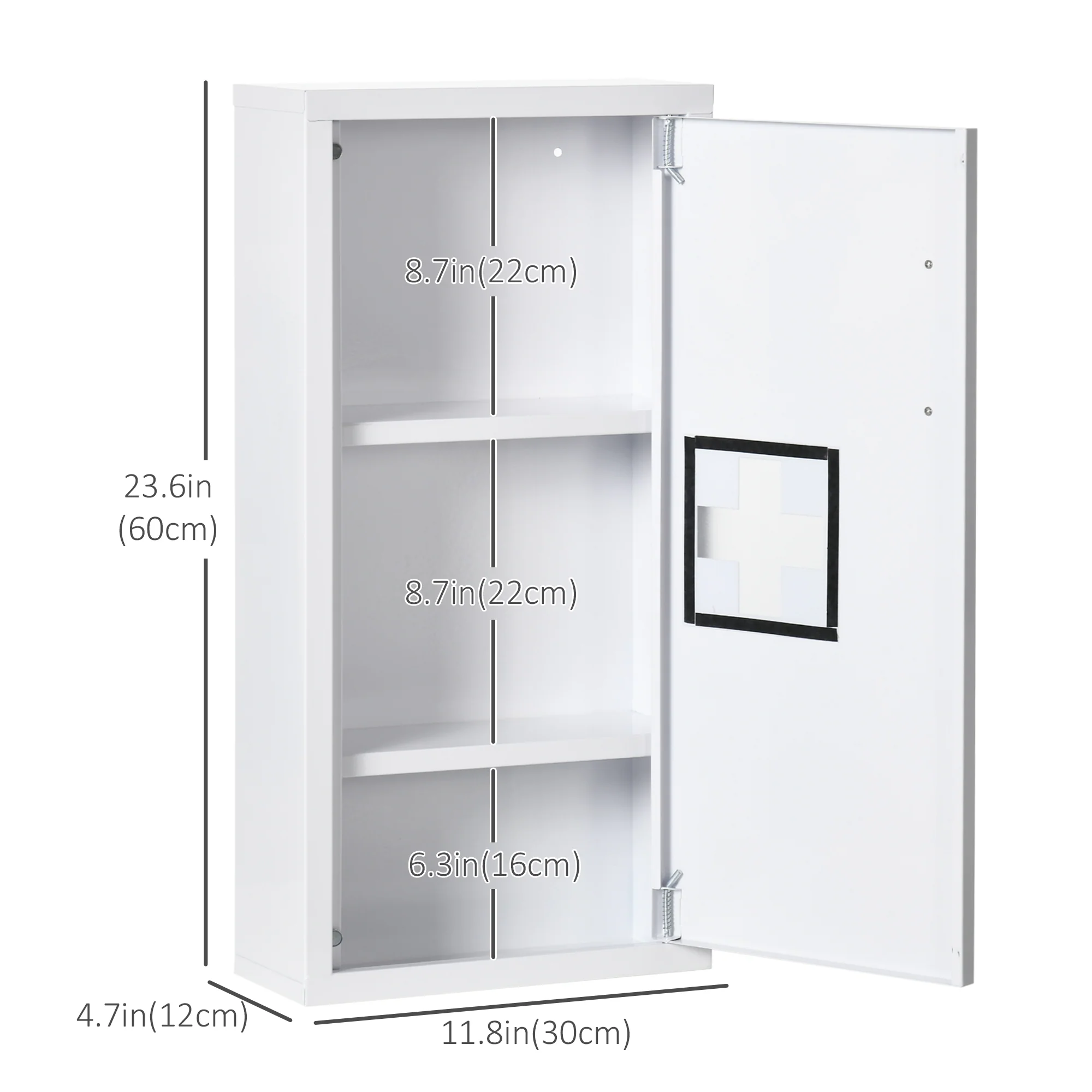 12" x 24" Wall Medicine Cabinet, 3 Tier Steel Wall Hung Cabinet for Bathroom, White - Image 5