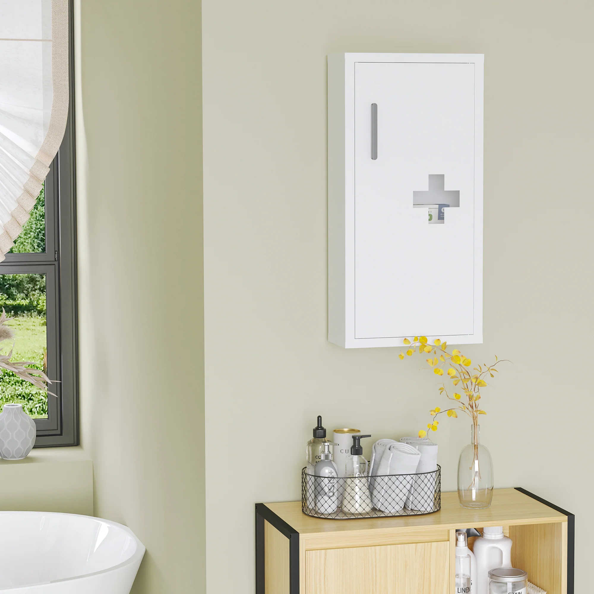 12" x 24" Wall Medicine Cabinet, 3 Tier Steel Wall Hung Cabinet for Bathroom, White - Image 9