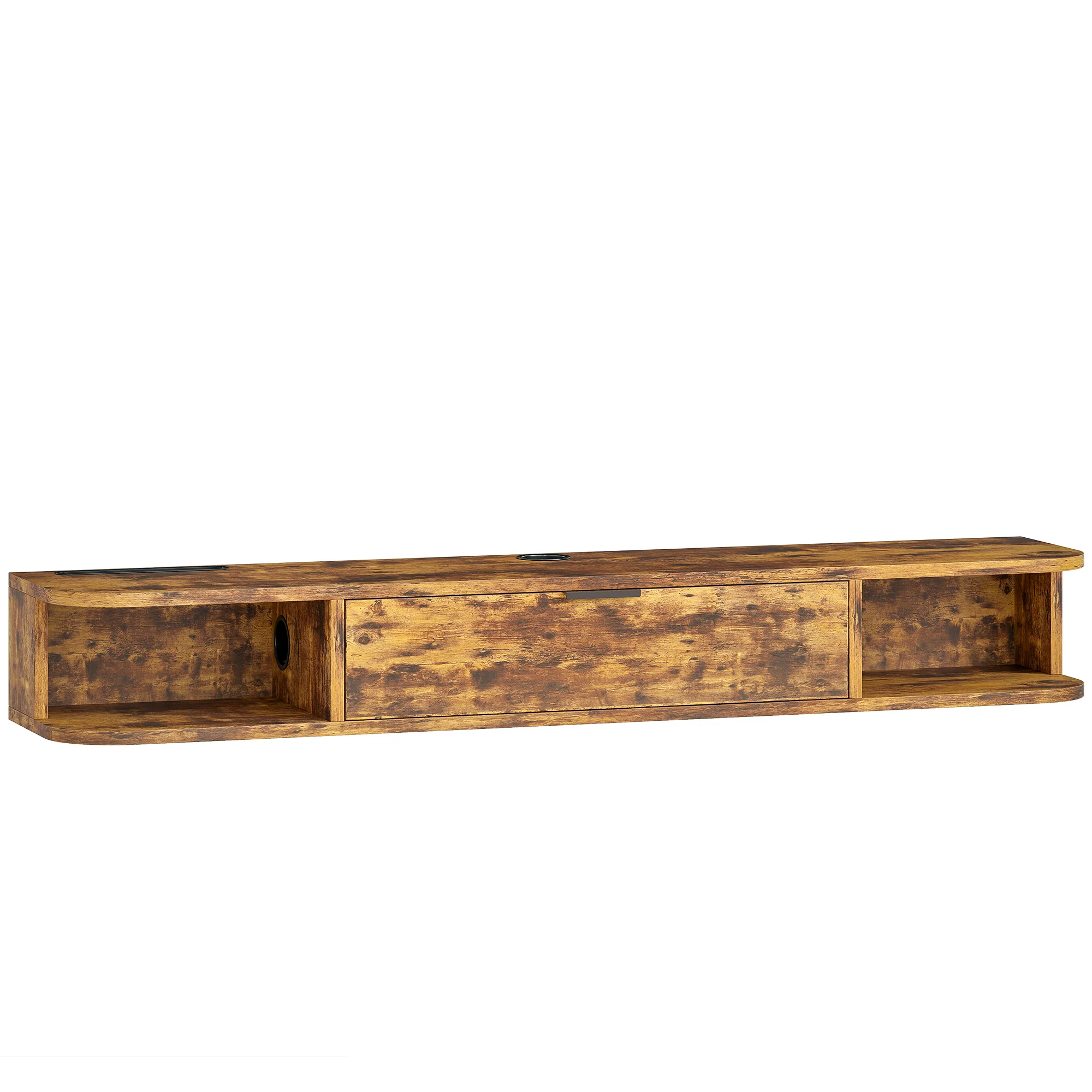 120 cm Floating TV Unit, Wall Mounted TV Stand Cabinet with Flip Drawer, 2 Open Shelves and Cable Management, Modern Media Console for Living Room, Holds Television up to 50 Inch, Rustic Brown - Image 12