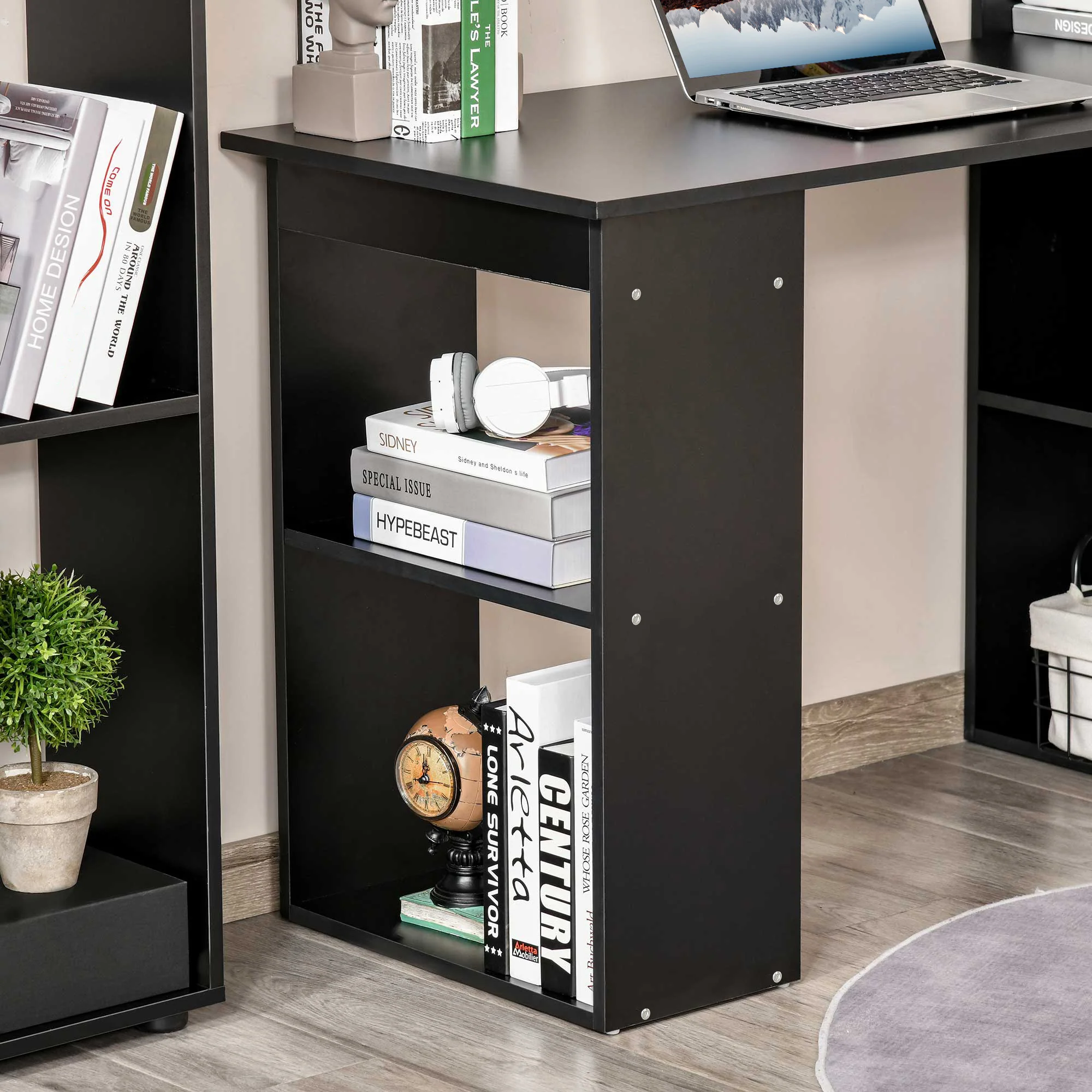120cm Modern Computer Desk Bookshelf, Study Table Workstation with 6 Shelves, Black - Image 11