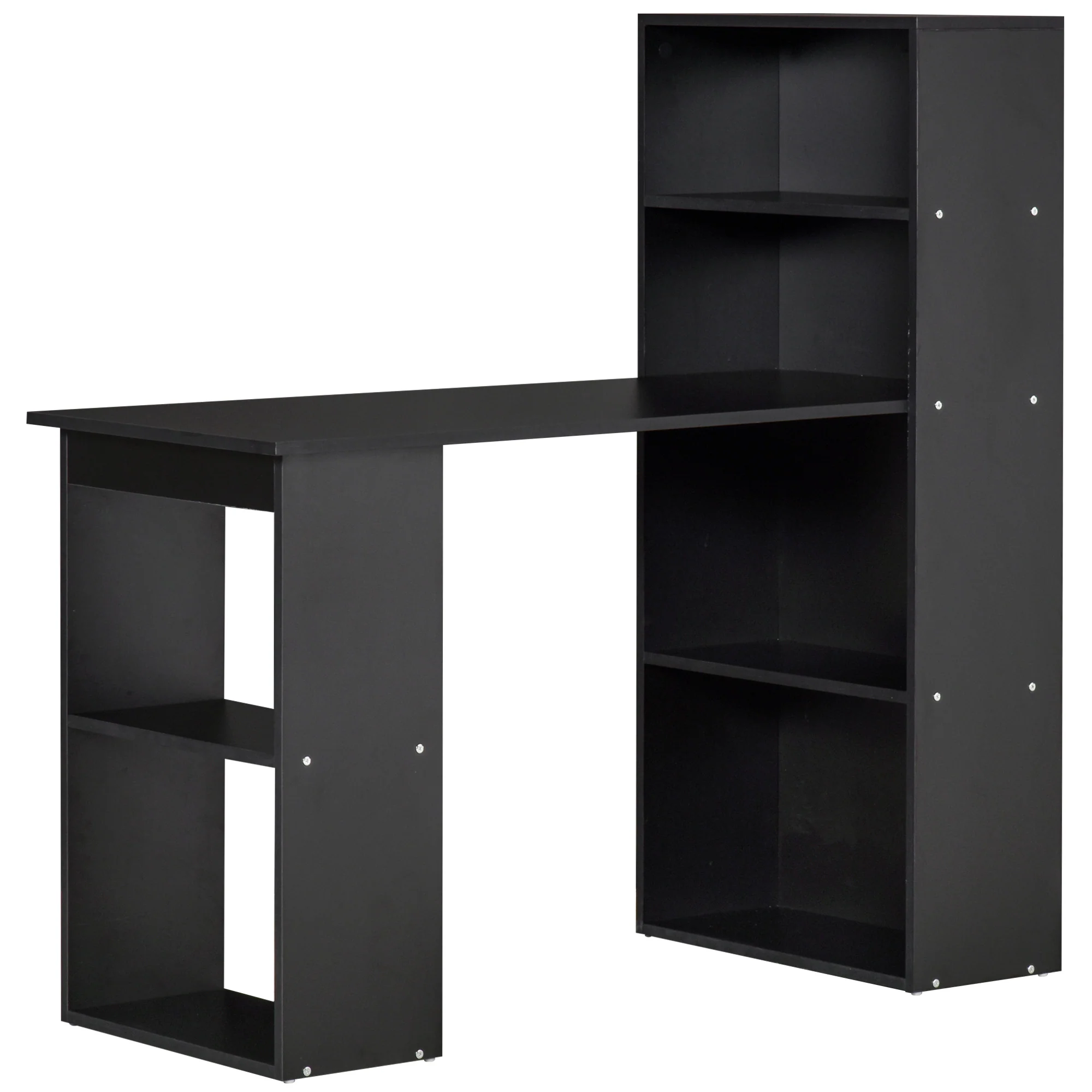 120cm Modern Computer Desk Bookshelf, Study Table Workstation with 6 Shelves, Black - Image 2