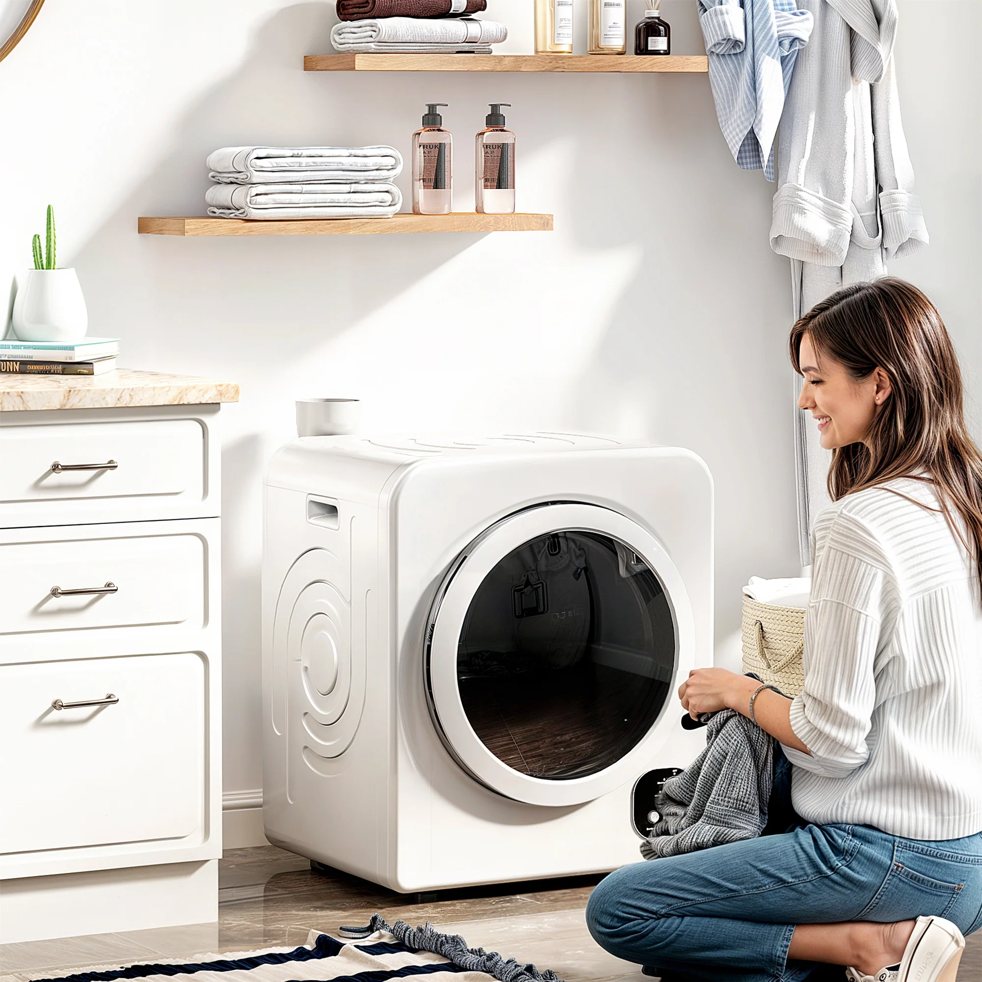 120V Portable Clothes Dryer, 3.3 Cu. Ft Laundry Dryer with Stainless Steel Tub, White - Image 3