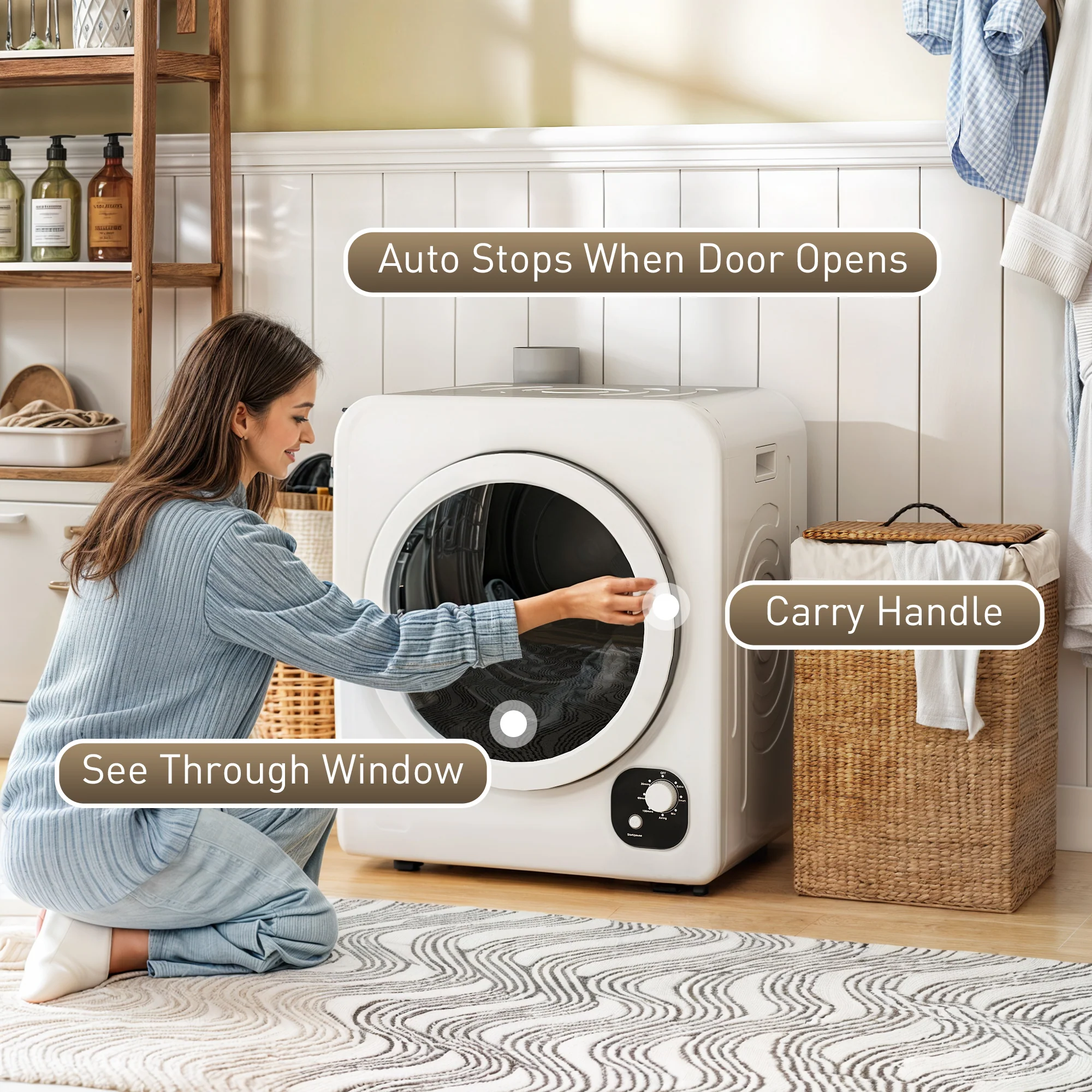 120V Portable Clothes Dryer, 3.3 Cu. Ft Laundry Dryer with Stainless Steel Tub, White - Image 7