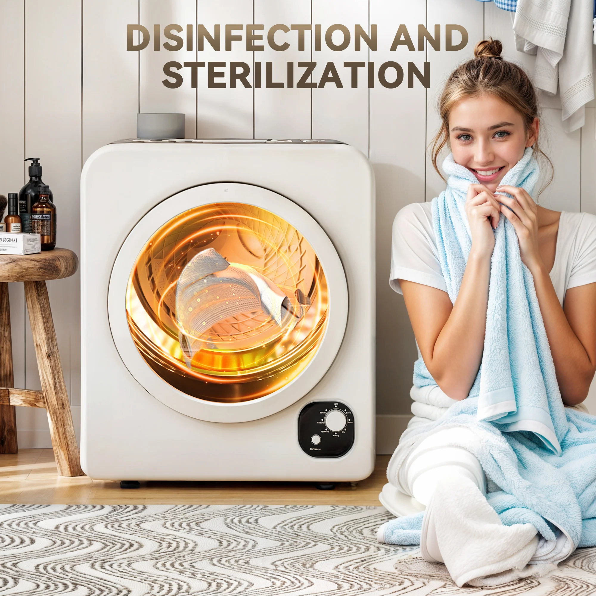 120V Portable Clothes Dryer, 3.3 Cu. Ft Laundry Dryer with Stainless Steel Tub, White - Image 9