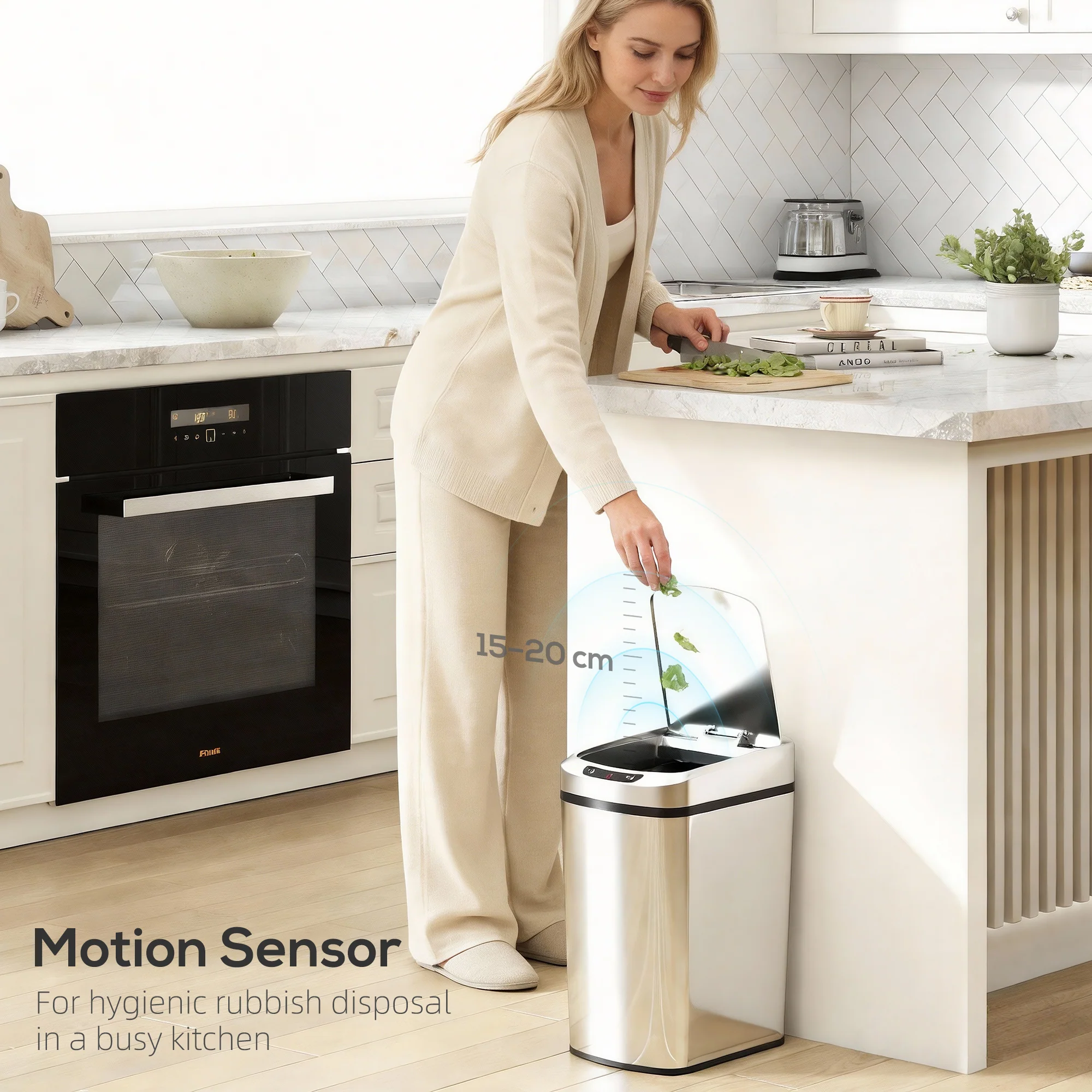 Automatic 12L Touchless Motion Sensor Bin, Compact Trash Can for Kitchen, Silver - Image 6