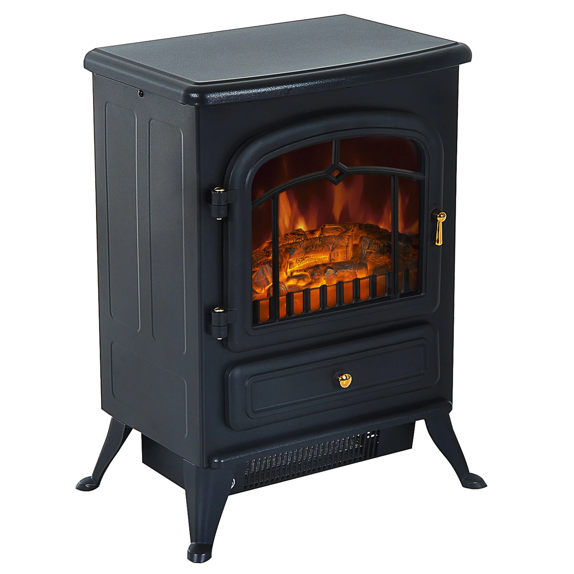 16" Freestanding Electric Fireplace Heater Fire Stove with Wood Burning Flame 750/1500W Black - Image 2