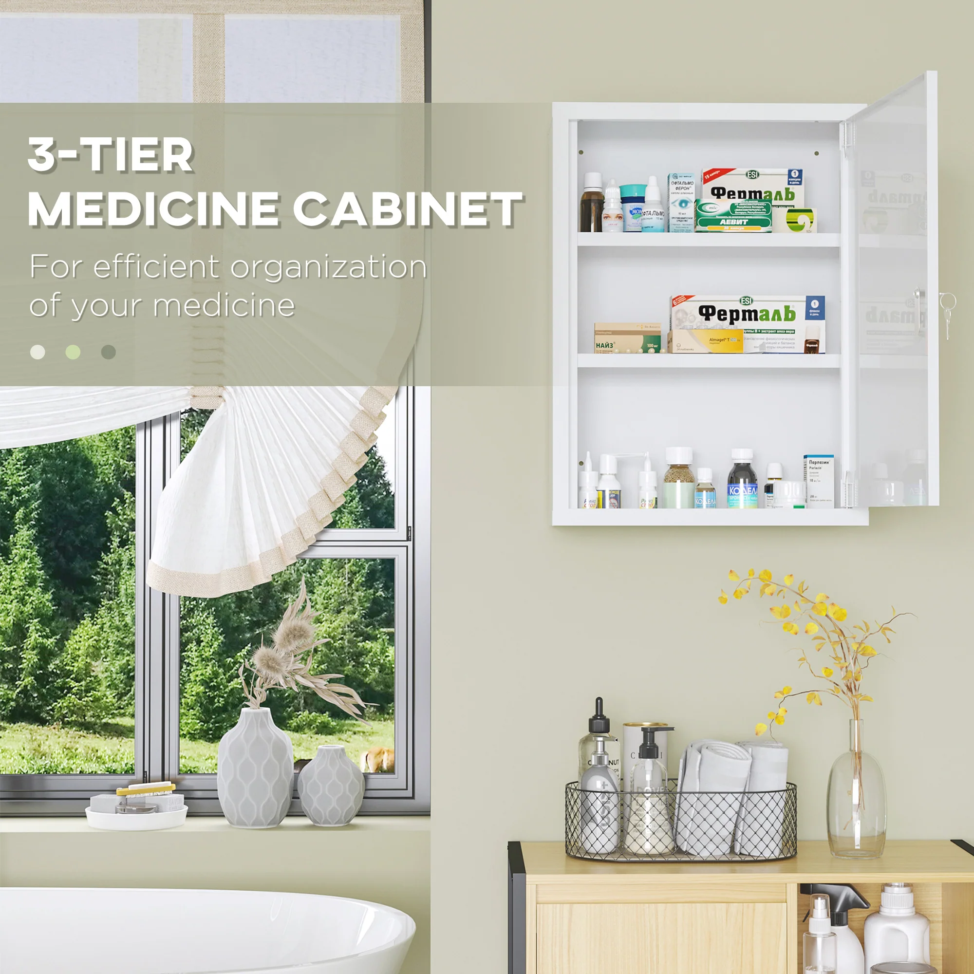 16" x 21" Bathroom Medicine Cabinet, 3 Tier Steel Locking Wall Hung Cabinet, White - Image 7