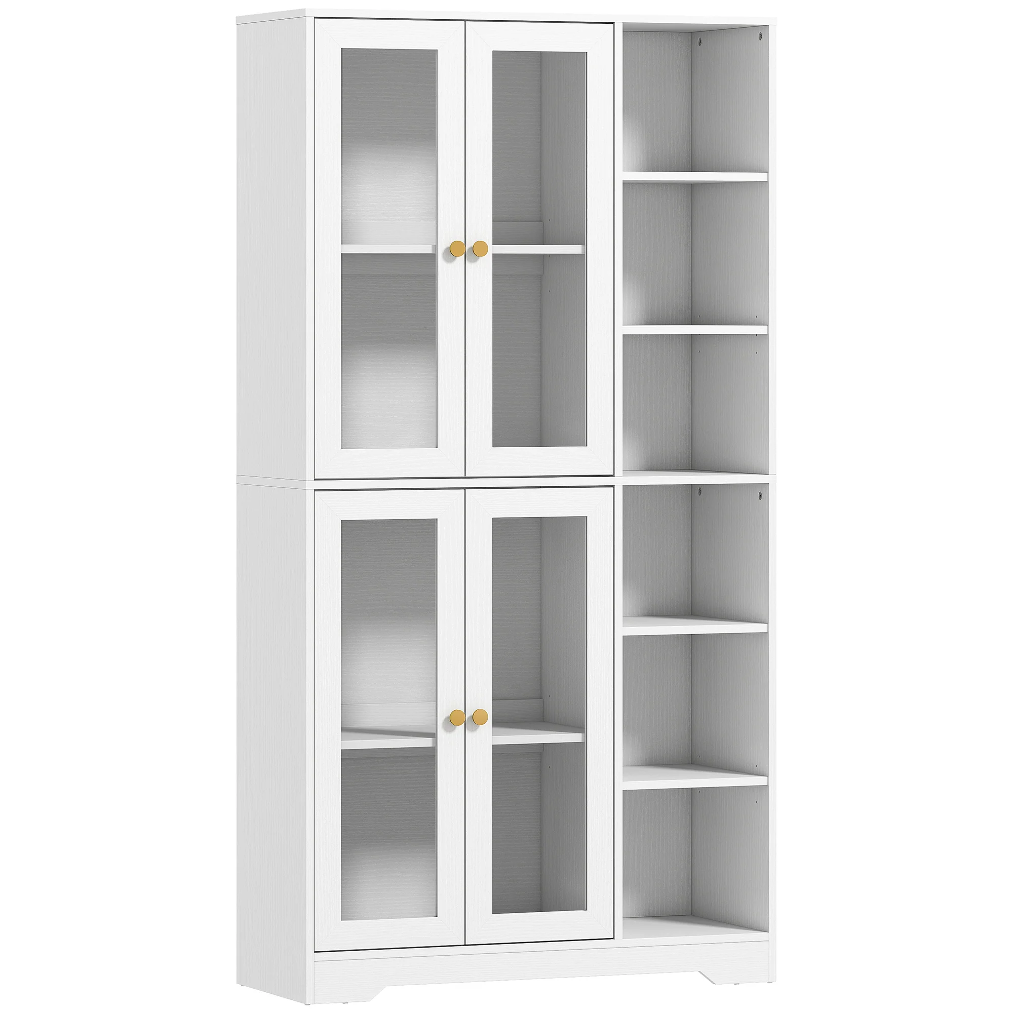 172 cm Tall Kitchen Cupboard, Pantry Storage Cabinet with Tempered Glass Doors and Soft-Close Hinges, Freestanding Kitchen Cabinet with Adjustable Shelves and 6 Open Shelves, White - Image 12