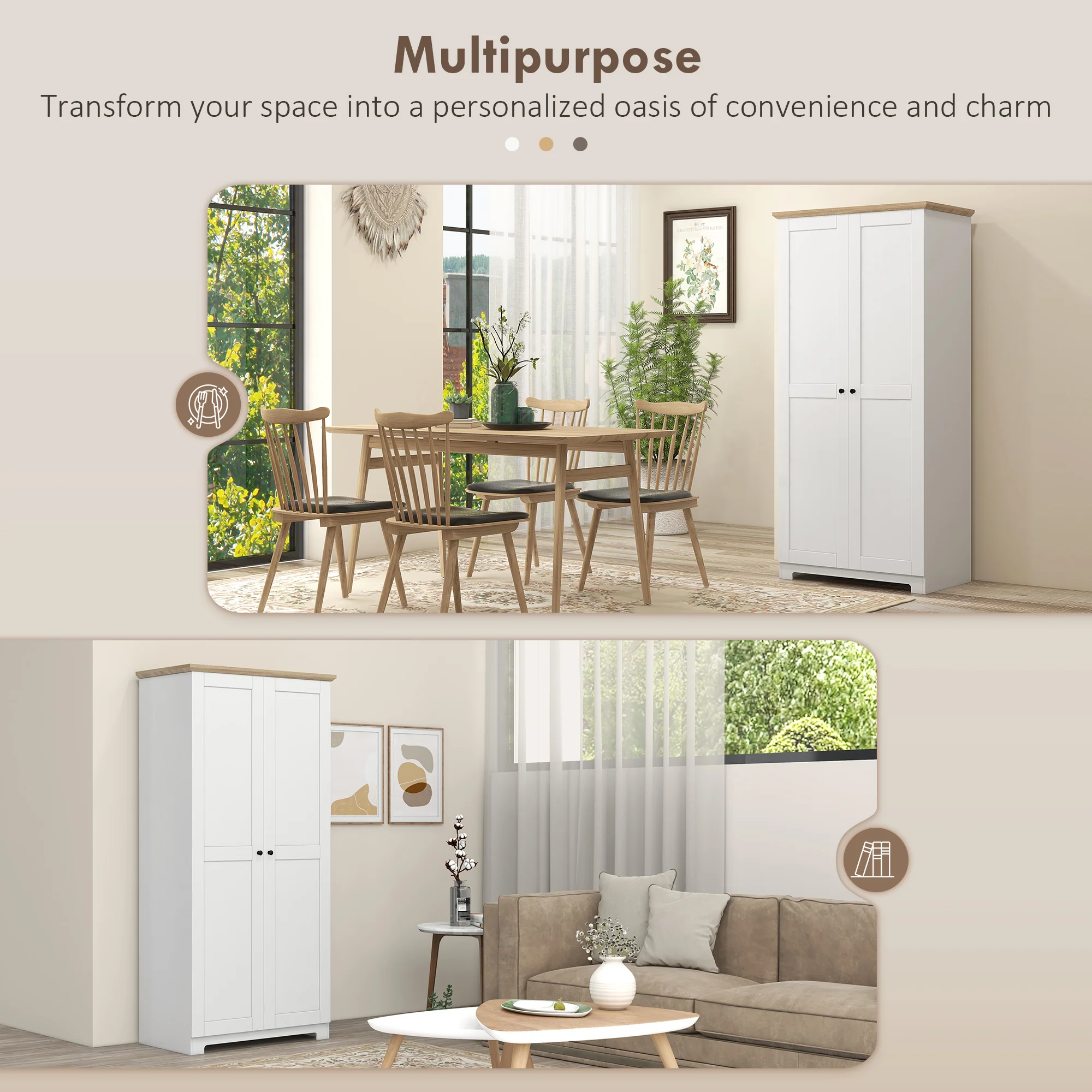 172cm Kitchen Cupboard, Freestanding Storage Cabinet with Doors and Shelves, Modern 2-Door Kitchen Pantry Cupboard for Dining Room, White - Image 10