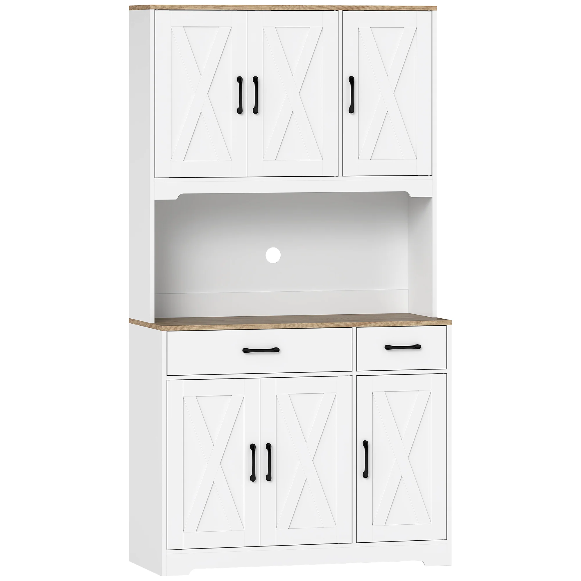 175 cm Tall Kitchen Pantry Cabinet with Microwave Stand, Farmhouse Kitchen Hutch, Freestanding Pantry Cupboard with 2 Drawers, 2 Adjustable Shelves and Cable Management, White - Image 12