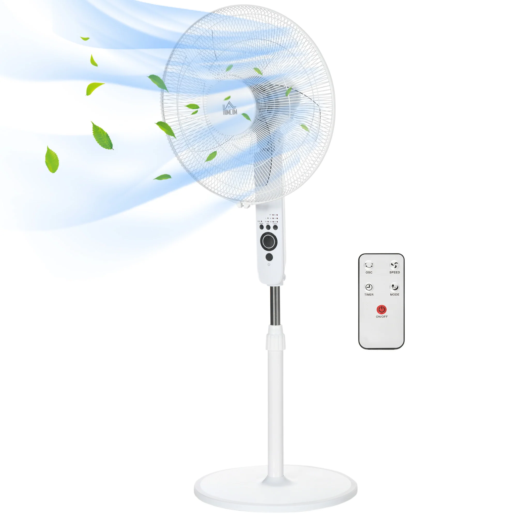 18" Pedestal Fan with Sleep Mode, Oscillating Standing Fan with 3 Modes, Remote Control, Floor Fan with Adjustable Height, 3 Speed, 7.5-Hour Timer, White - Image 2
