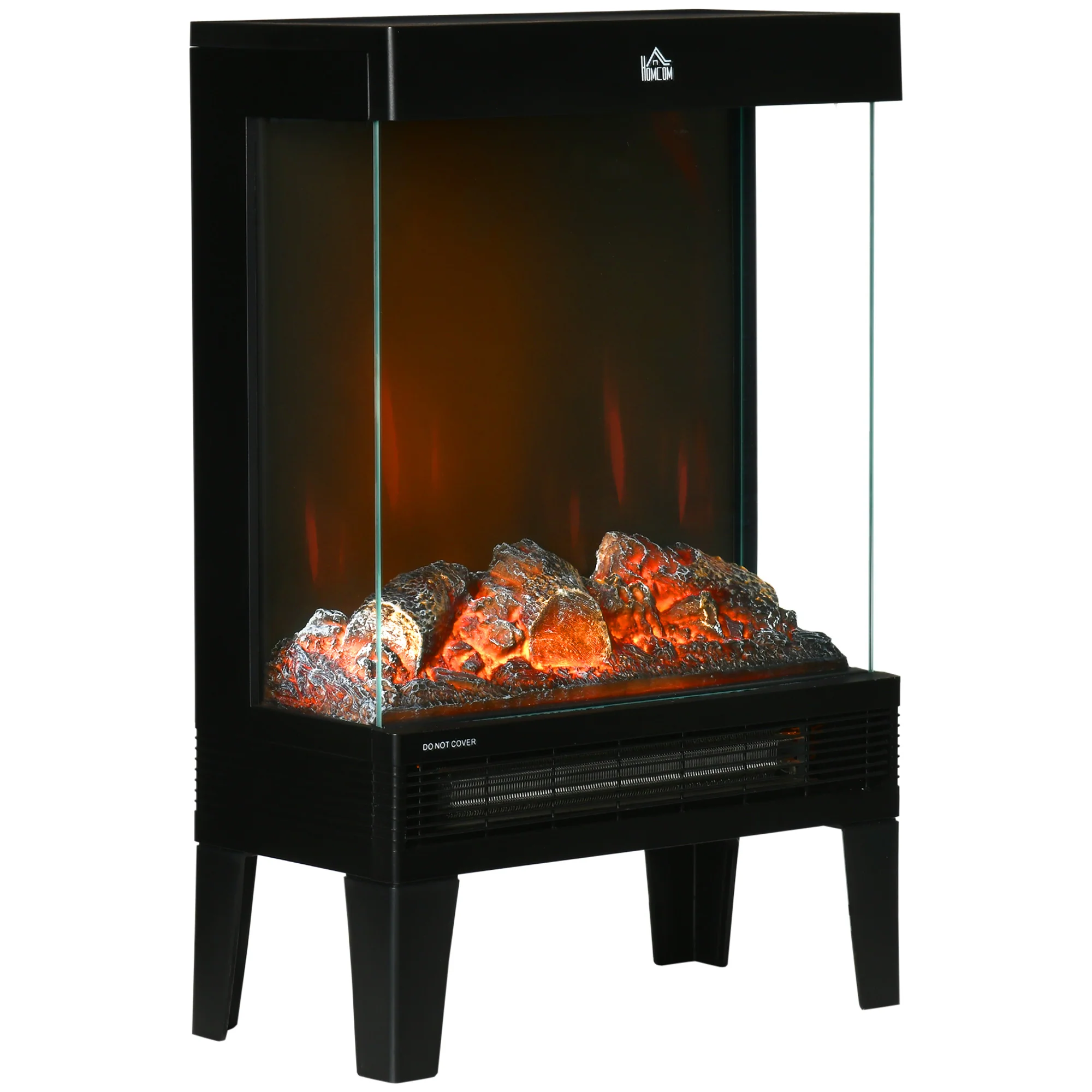 Electric Fireplace Heater with LED Flame Effect & Overheating Protection, 1000W/2000W, Black