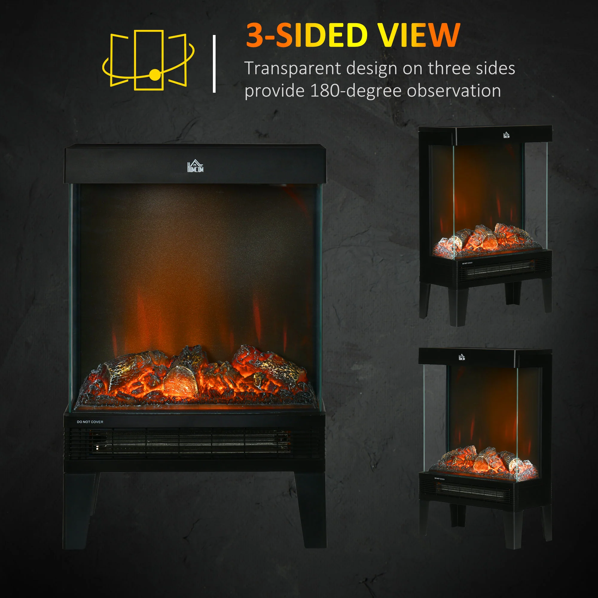 Electric Fireplace Heater with LED Flame Effect & Overheating Protection, 1000W/2000W, Black - Image 7