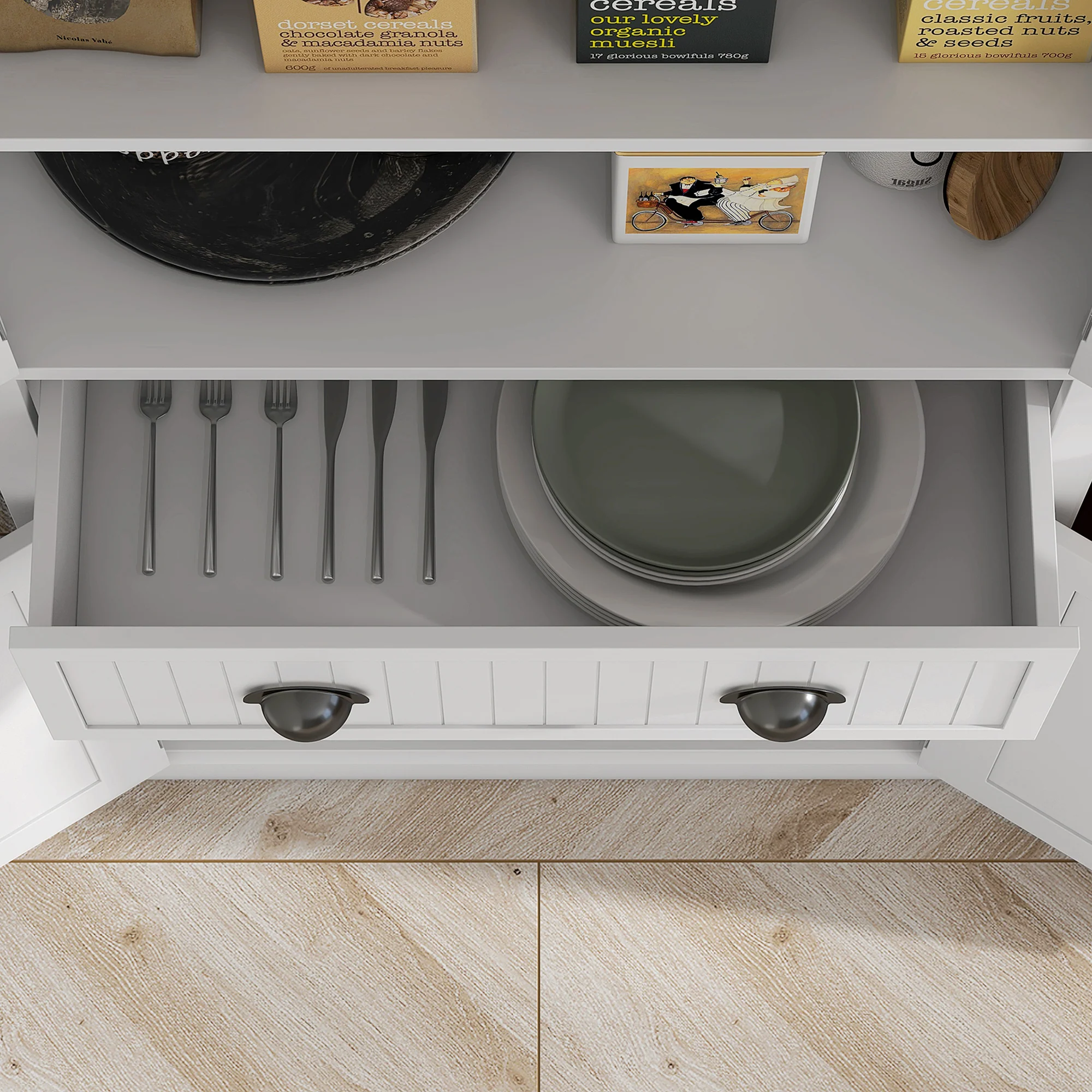 183cm Freestanding Kitchen Cupboard with 4 Doors and 3 Adjustable Shelves, White - Image 10