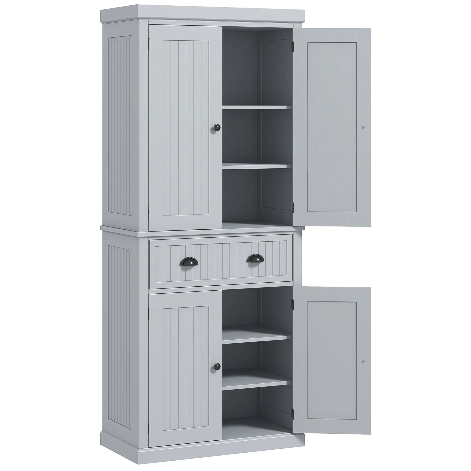 183cm Tall Kitchen Cupboard, Kitchen Pantry Cabinet with Drawer, 3 Adjustable Shelves and 4 Doors, Freestanding Storage Cabinet for Dining Room, Living Room, Grey - Image 12