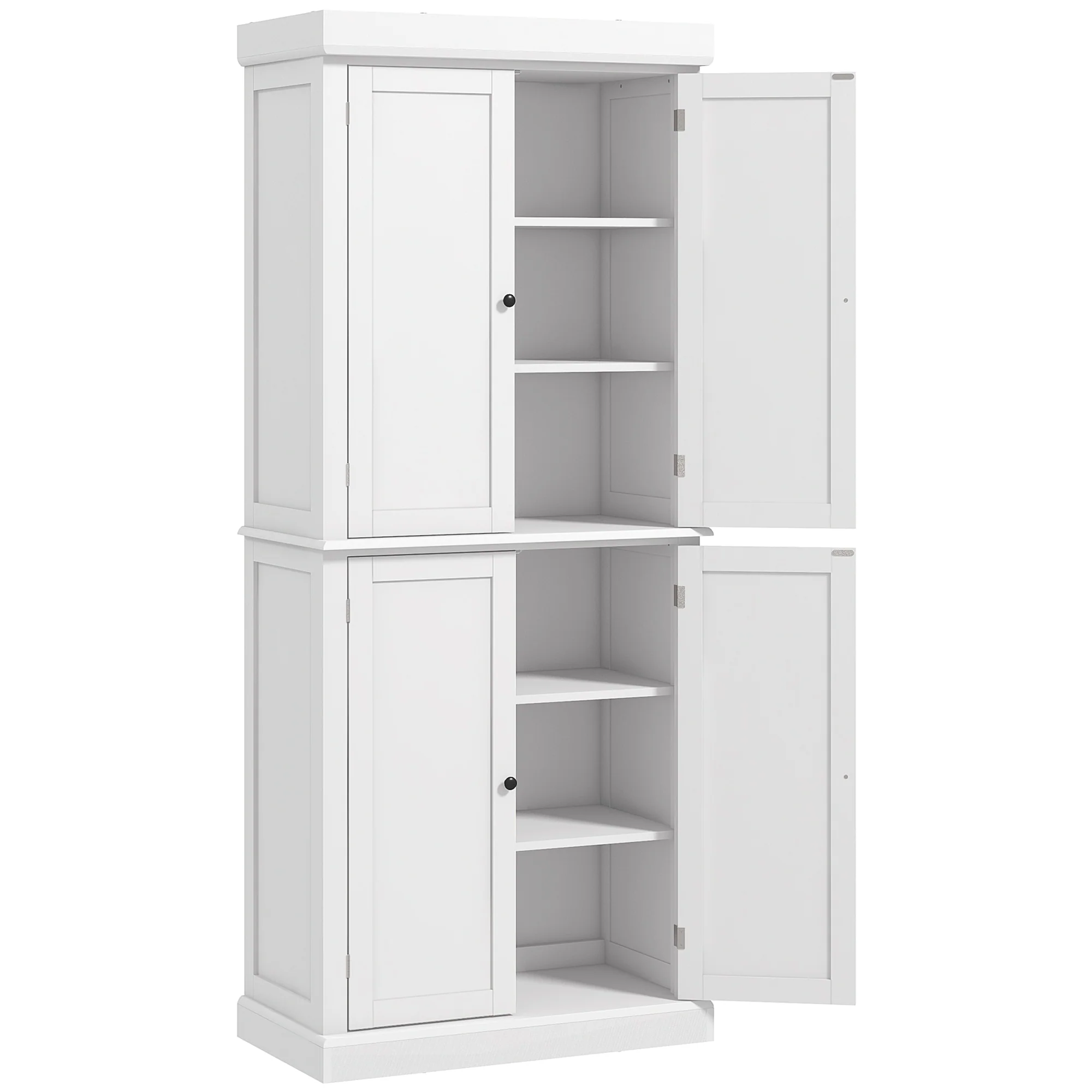 184cm Freestanding Kitchen Cupboard with 4 Doors, Modern Storage Cabinet Organizer with 6-Tier Shelving and 4 Adjustable Shelves, White - Image 2