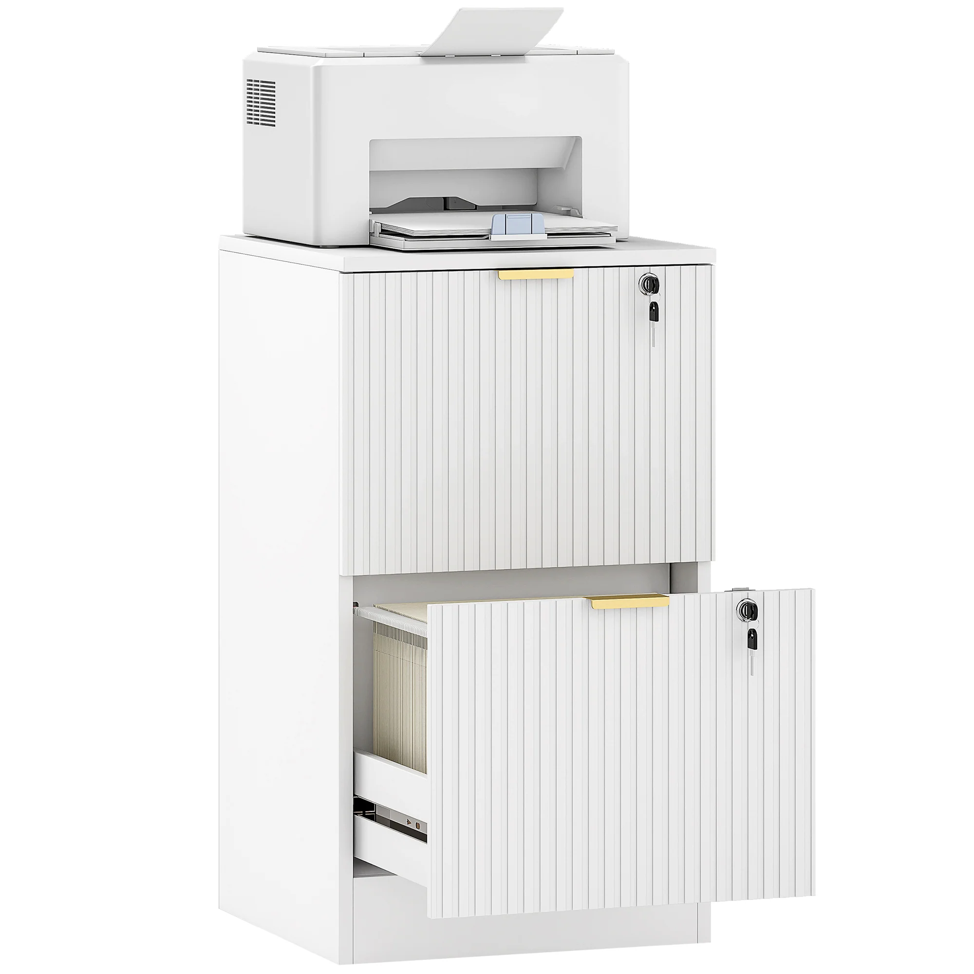 Vertical Lockable 2-Drawer Filing Cabinet with Adjustable Hanging Rails, White