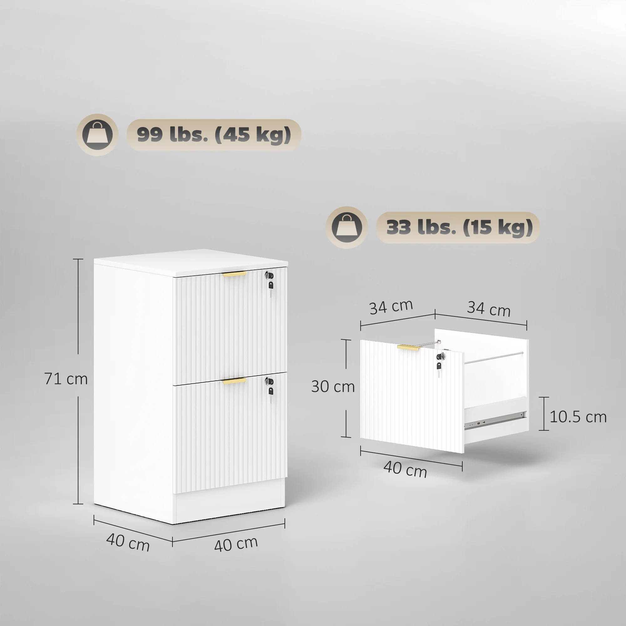Vertical Lockable 2-Drawer Filing Cabinet with Adjustable Hanging Rails, White - Image 5