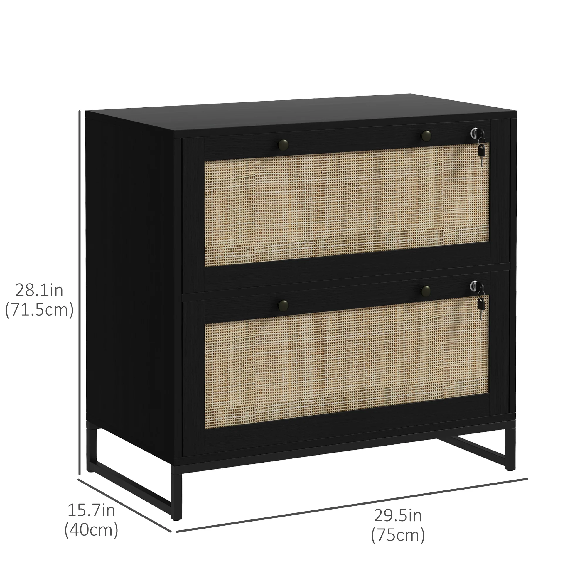 2-Drawer Rattan Filing Cabinet with Lock & Adjustable Hanging Bar for Letters, Black - Image 5