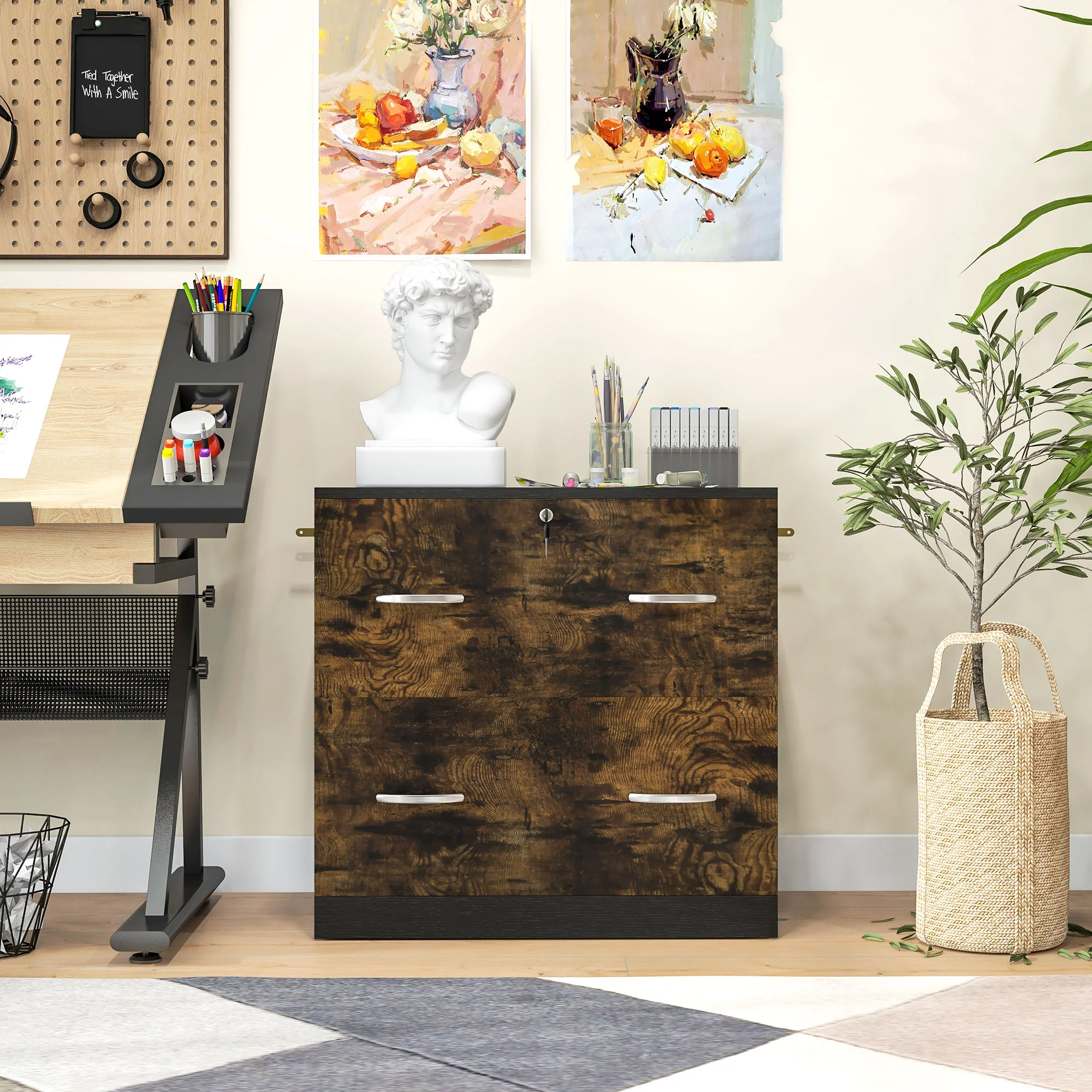 2-Drawer Lateral Filing Cabinet with Lock & Hanging Bar for Letter Size, Rustic Brown - Image 10