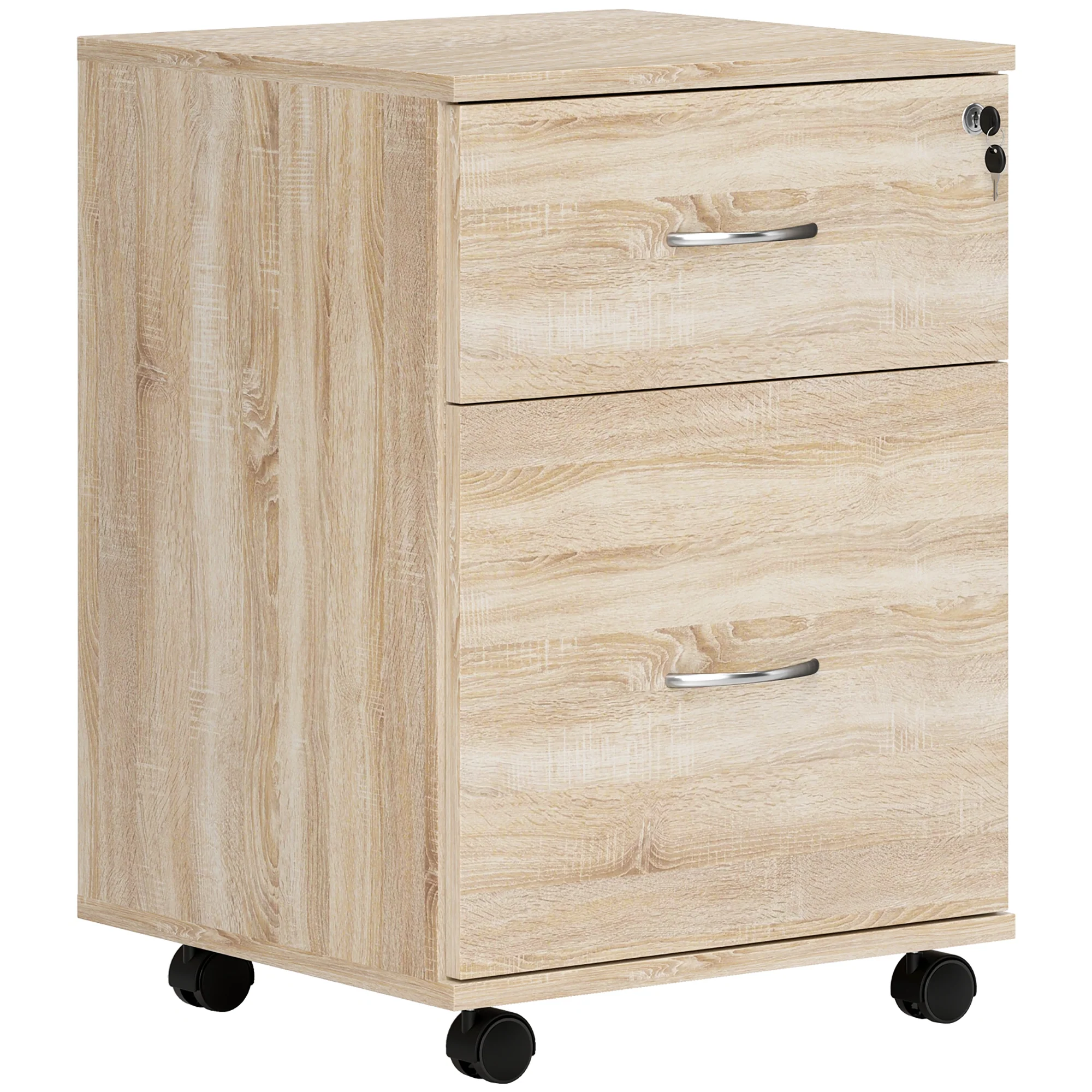 Compact Wood-Effect Rolling Filing Cabinet with Lockable Drawers