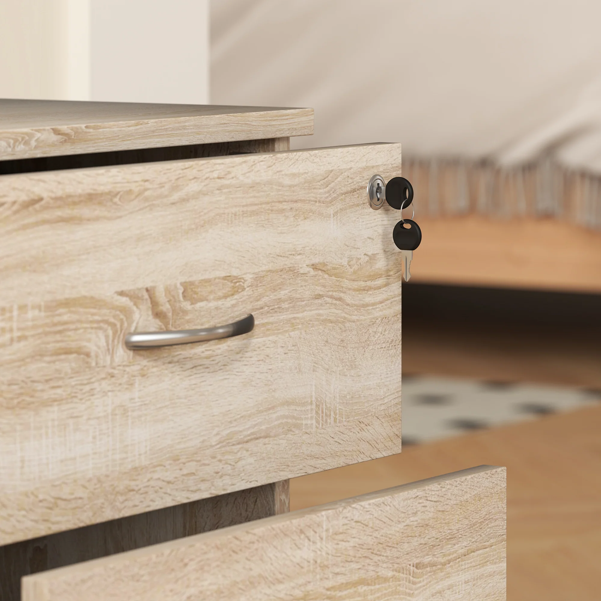 Compact Wood-Effect Rolling Filing Cabinet with Lockable Drawers - Image 11