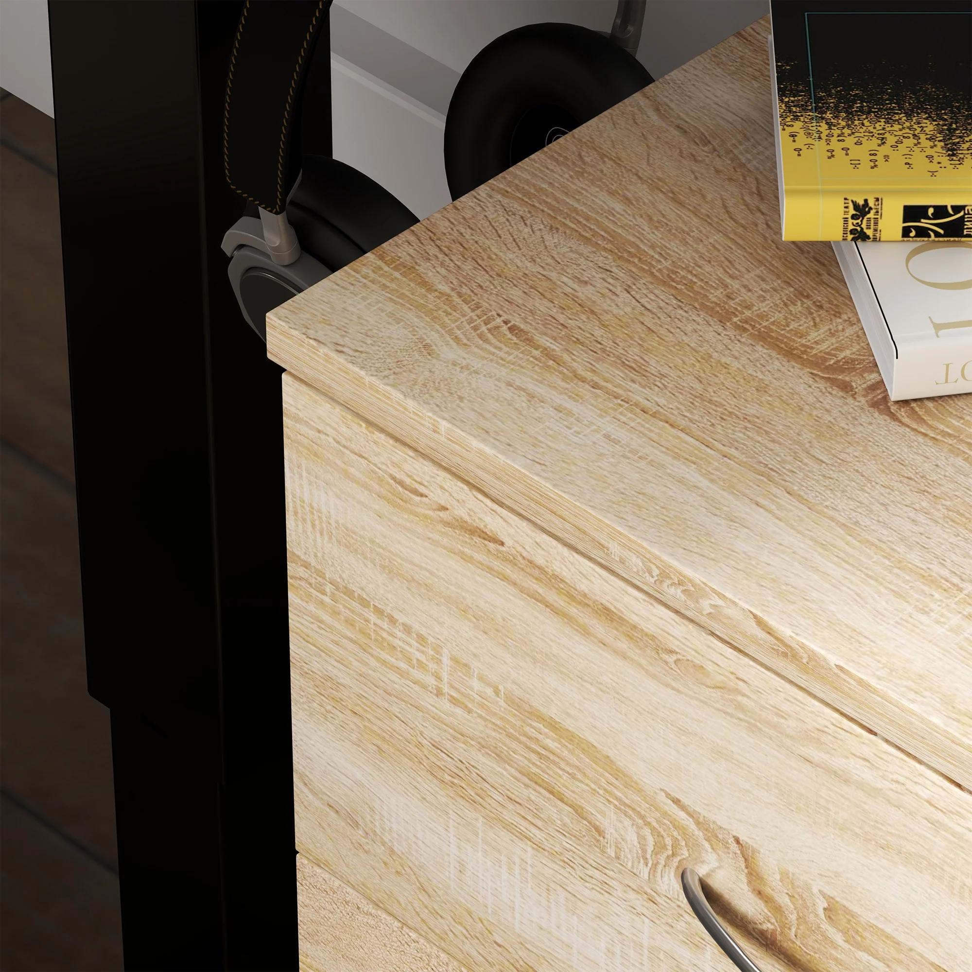 Compact Wood-Effect Rolling Filing Cabinet with Lockable Drawers - Image 12