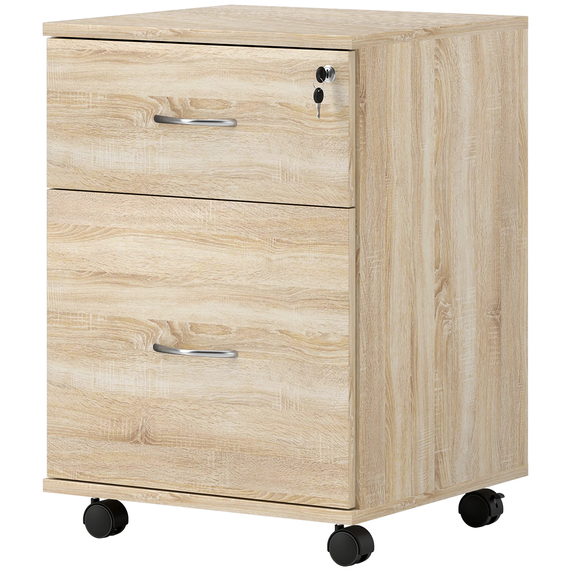 Compact Wood-Effect Rolling Filing Cabinet with Lockable Drawers - Image 2