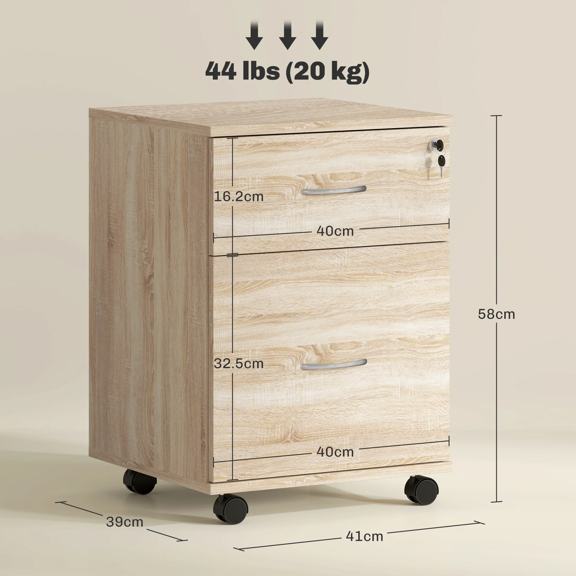 Compact Wood-Effect Rolling Filing Cabinet with Lockable Drawers - Image 5