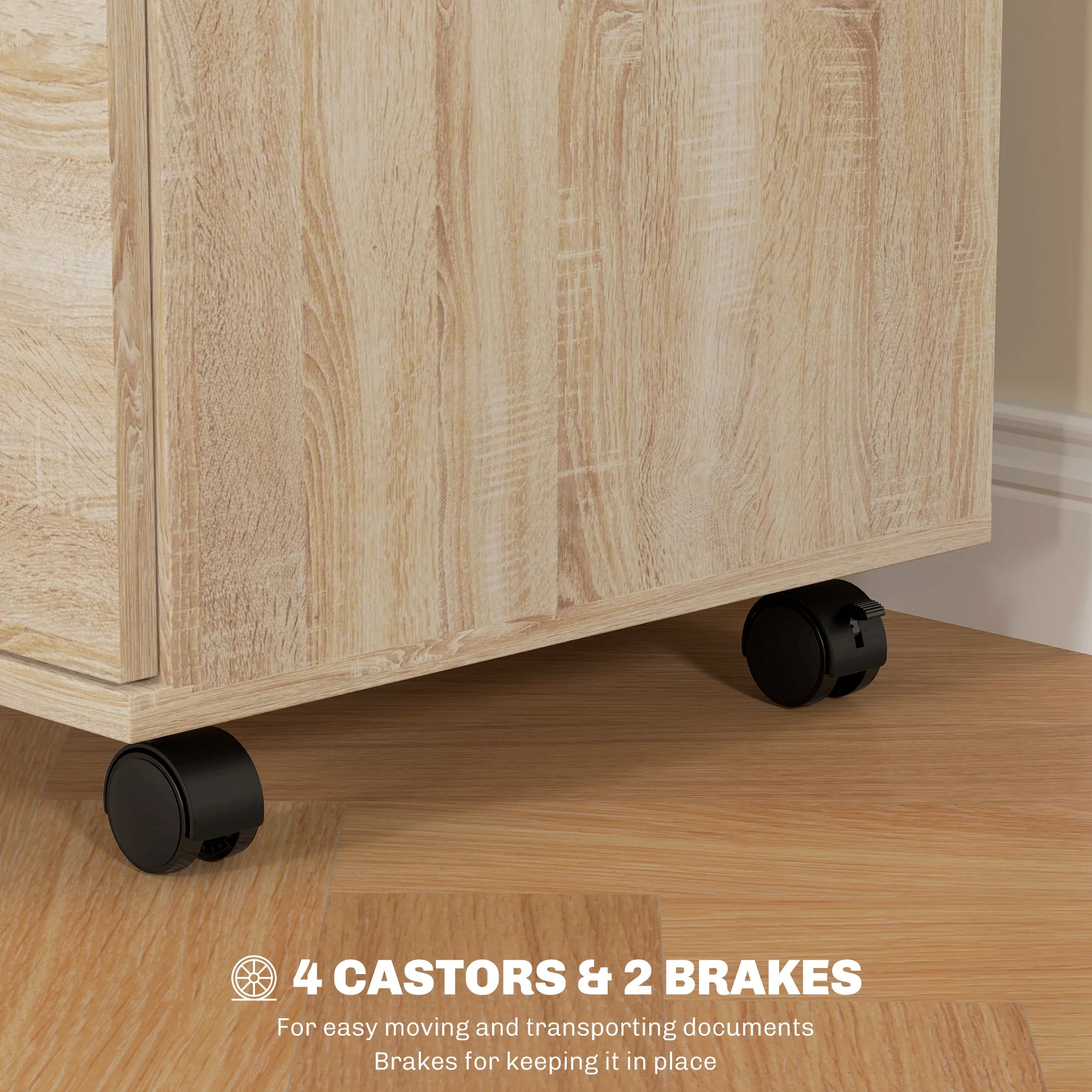 Compact Wood-Effect Rolling Filing Cabinet with Lockable Drawers - Image 7