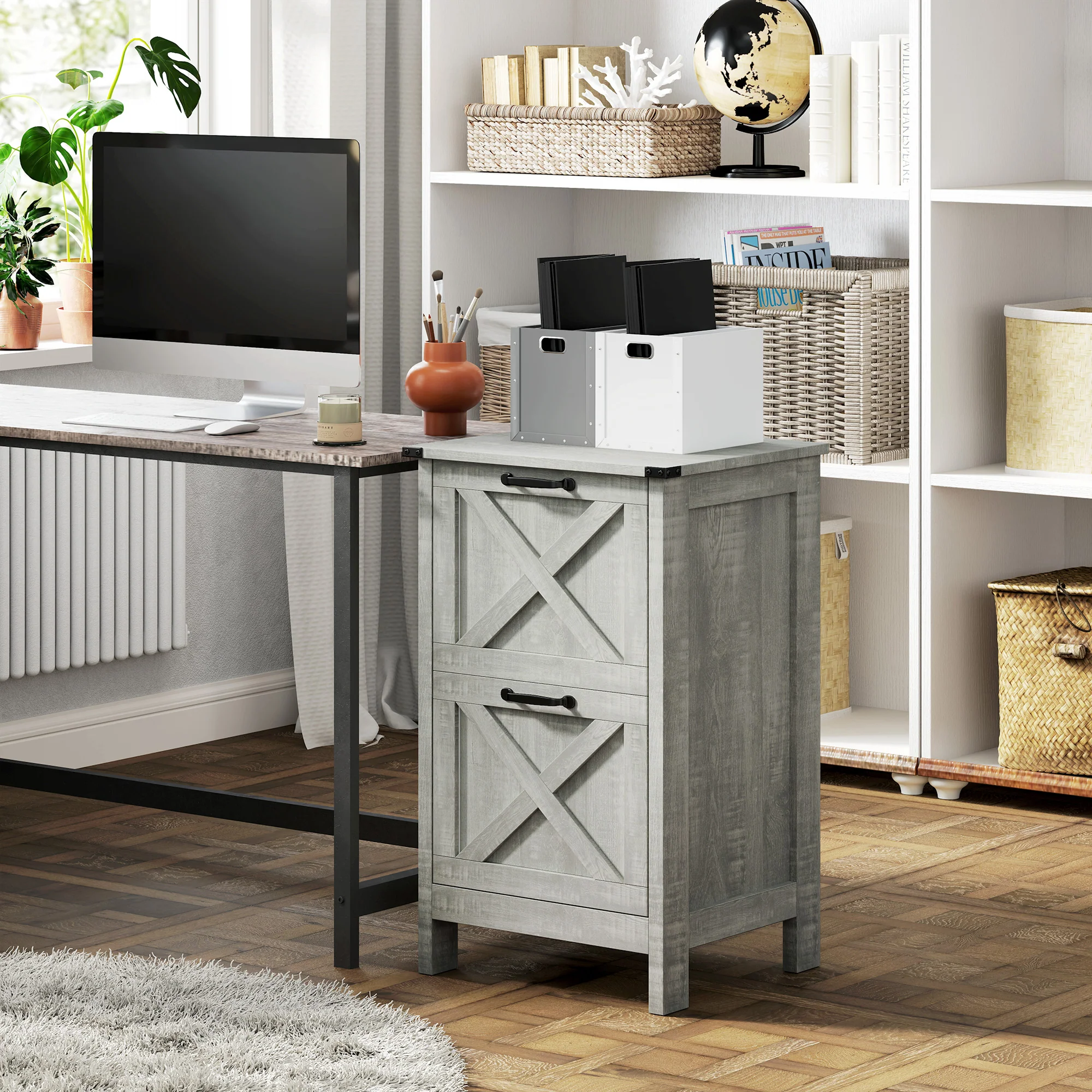 Rustic Farmhouse Gray Filing Cabinet with Quiet Slide Drawers - Image 4