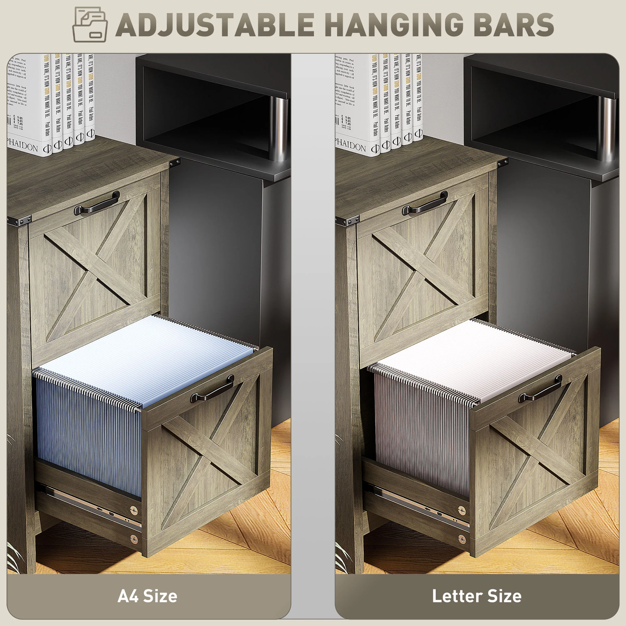 Stylish 2-Drawer File Cabinet with Silent Slides | HOMCOM - Grey - Image 8