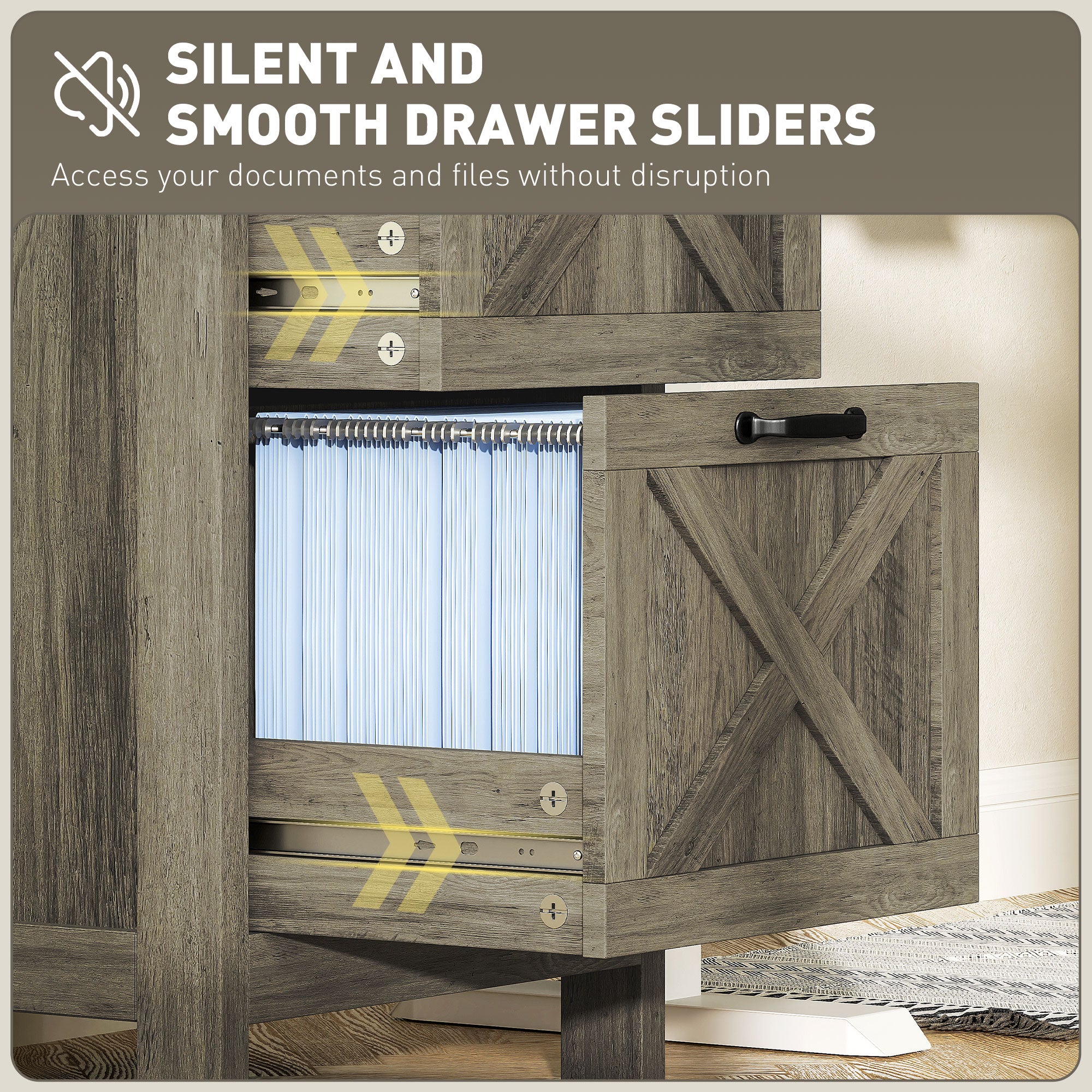 Stylish 2-Drawer File Cabinet with Silent Slides | HOMCOM - Grey - Image 9