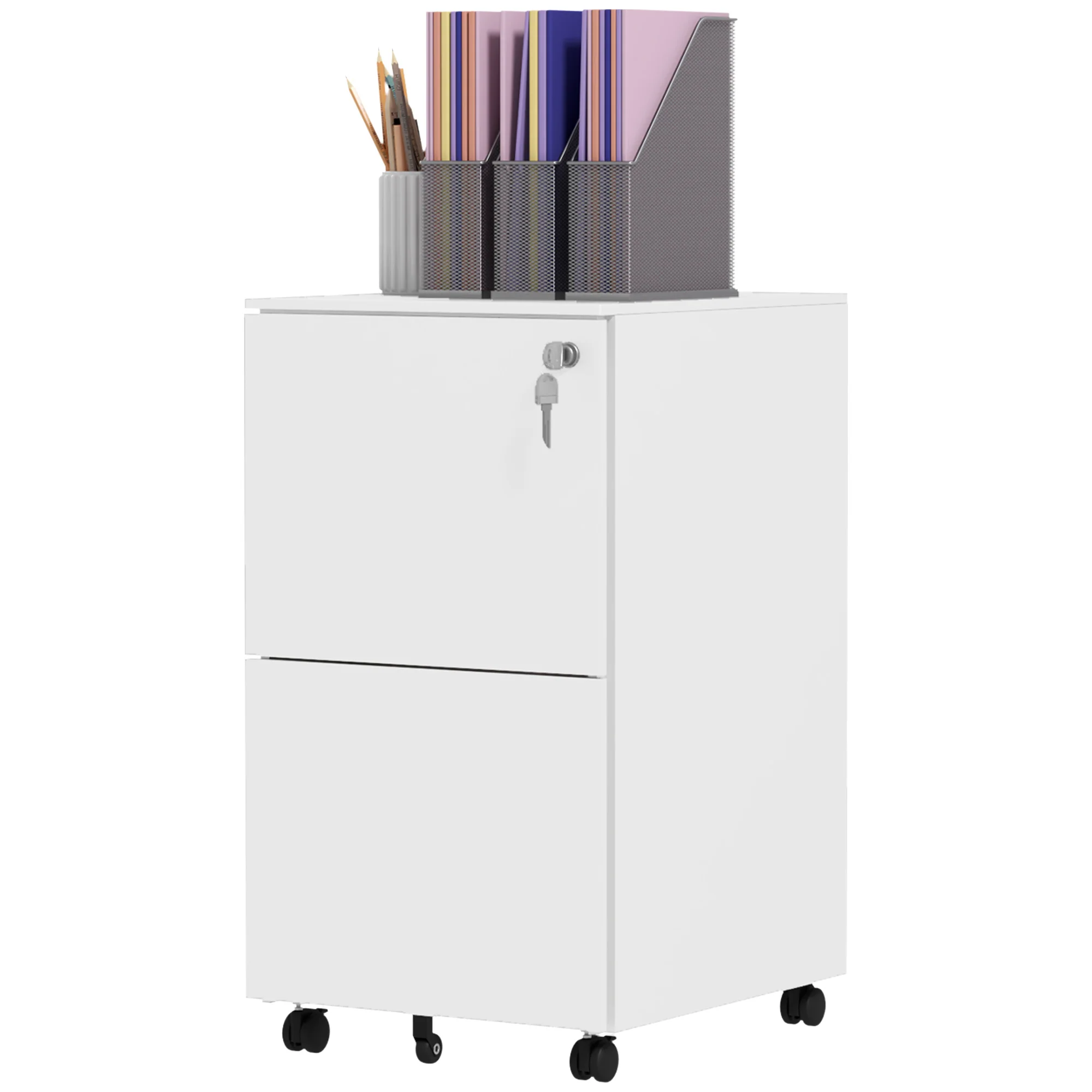 2-Drawer Steel Mobile File Cabinet with Lock, Under-Desk Office Cabinet, White - Image 2