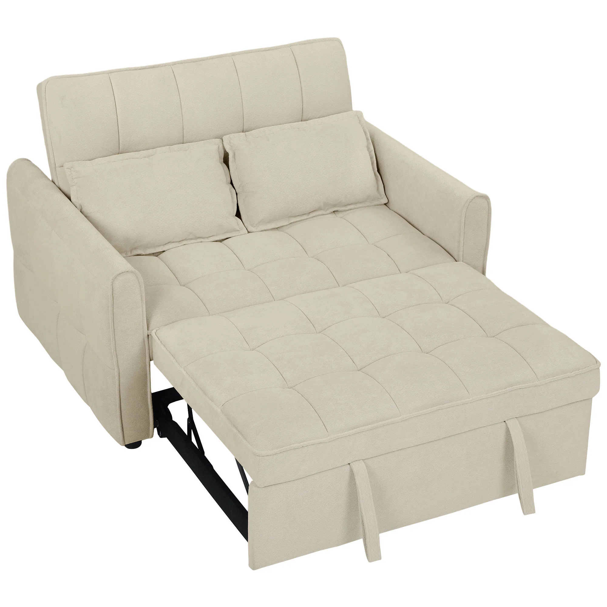 2 Seater Convertible Sofa Bed, 3-in-1 Velvet-feel Convertible Sleeper Sofa, Light Brown - Image 2