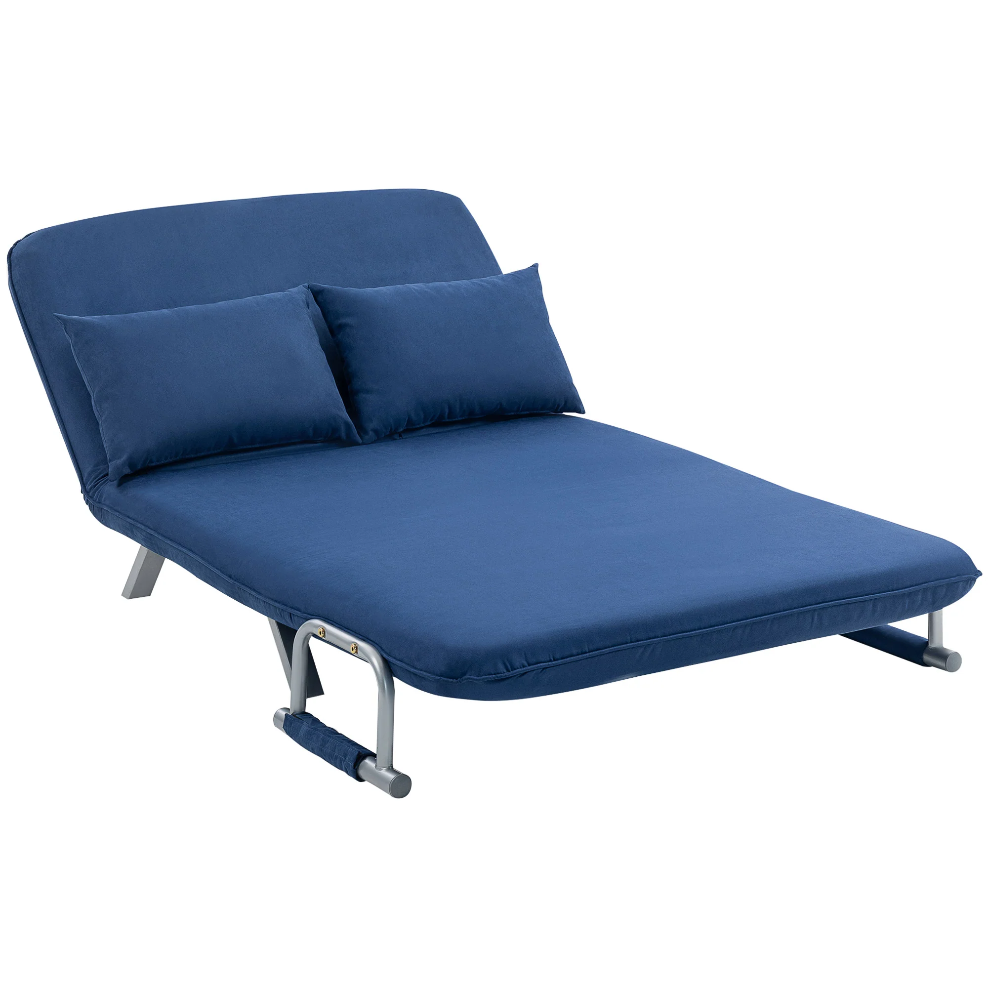 2 Seater Sofa Bed, Click Clack Convertible Bed Settee, Modern Faux Suede Upholstered Sofa with 2 Pillows for Living Room, Guest Room, Dark Blue - Image 12