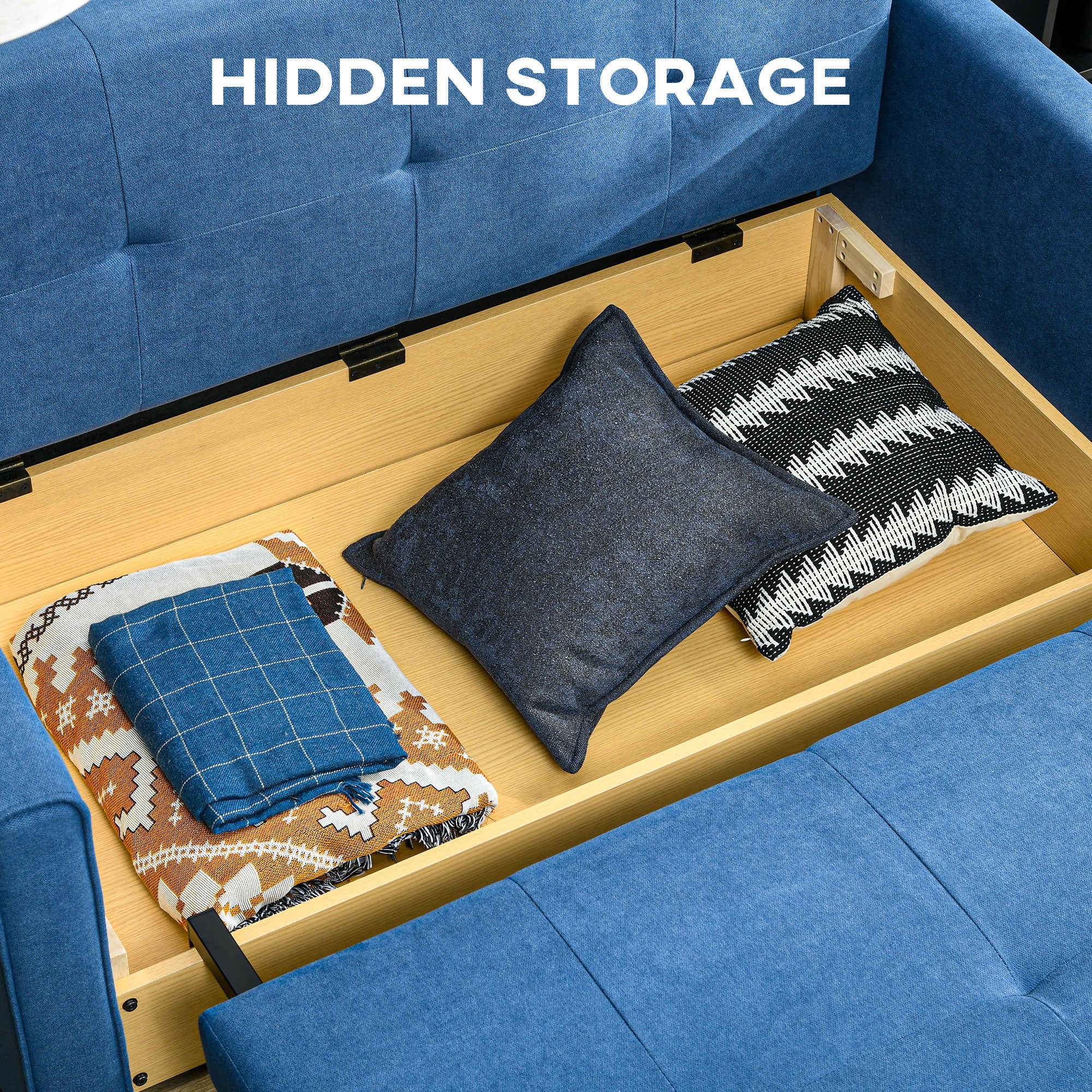 Convertible Sofa Bed, Modern Loveseat Sofa Couch w/ 2 Cushions, Hidden Storage, Deep Blue - Image 7