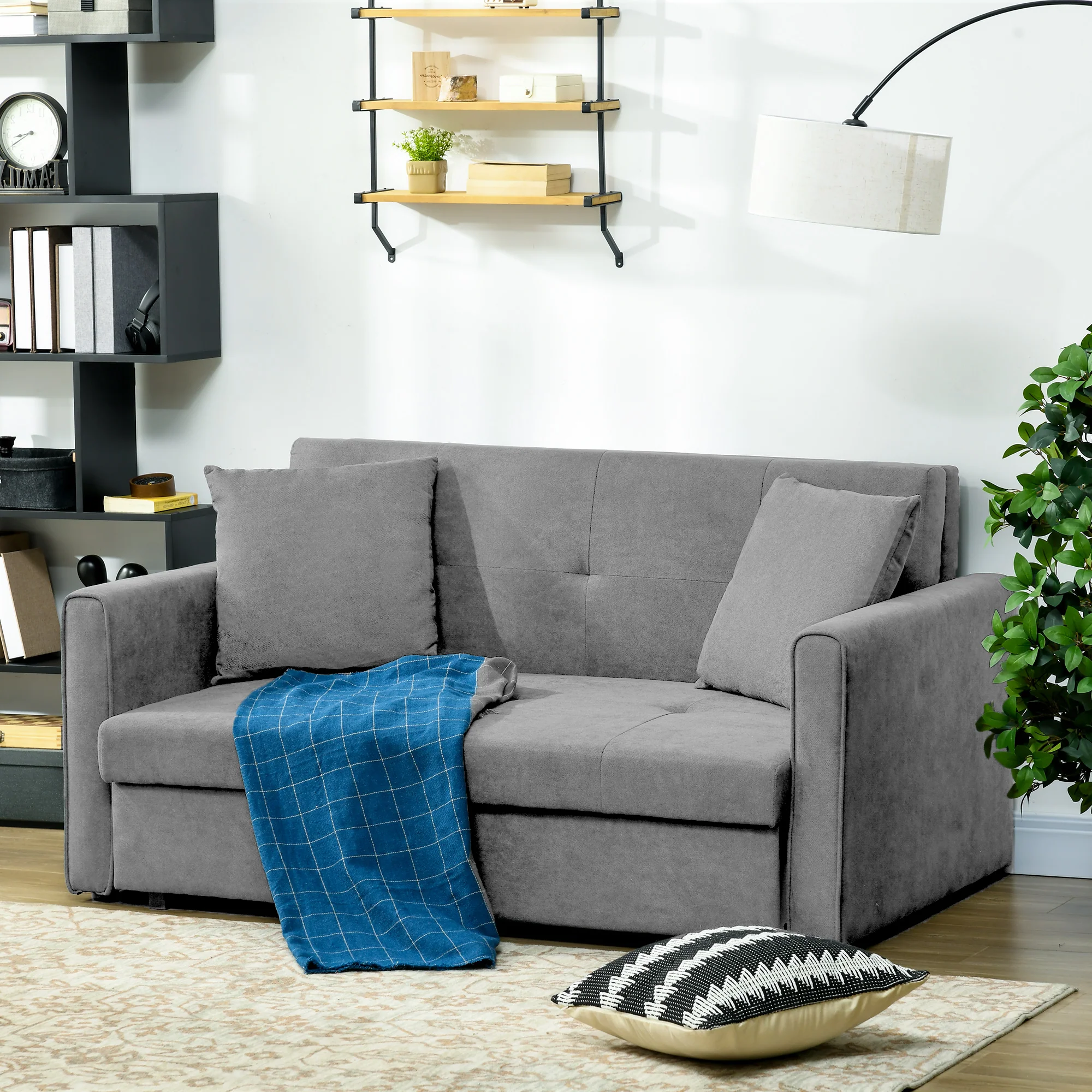 Convertible Sofa Bed, Modern Loveseat Sofa Couch w/ 2 Cushions, Hidden Storage, Light Grey - Image 3