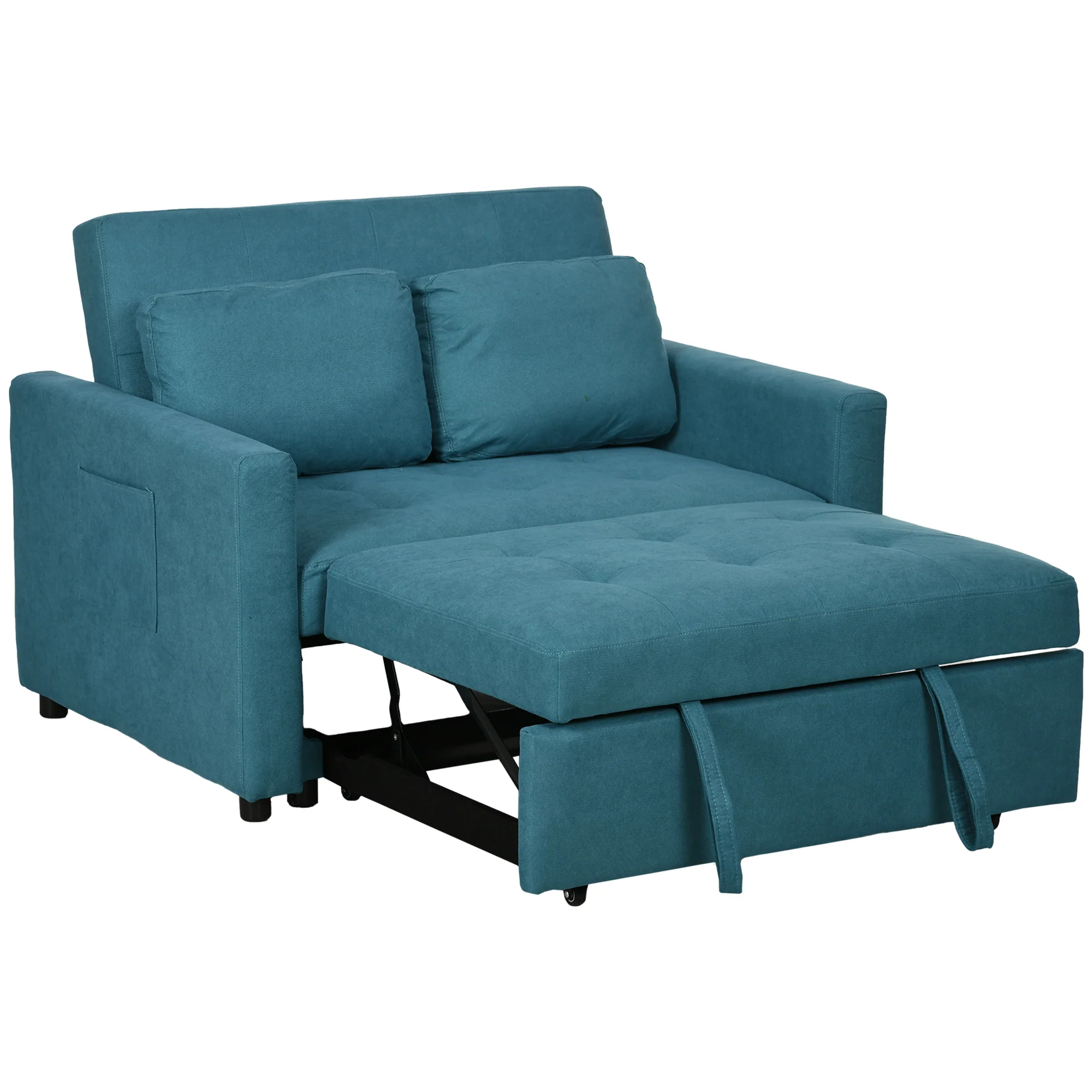 Modern Fabric Loveseat Sofa Bed with Cushions & Side Pockets for Living Room, Blue - Image 2