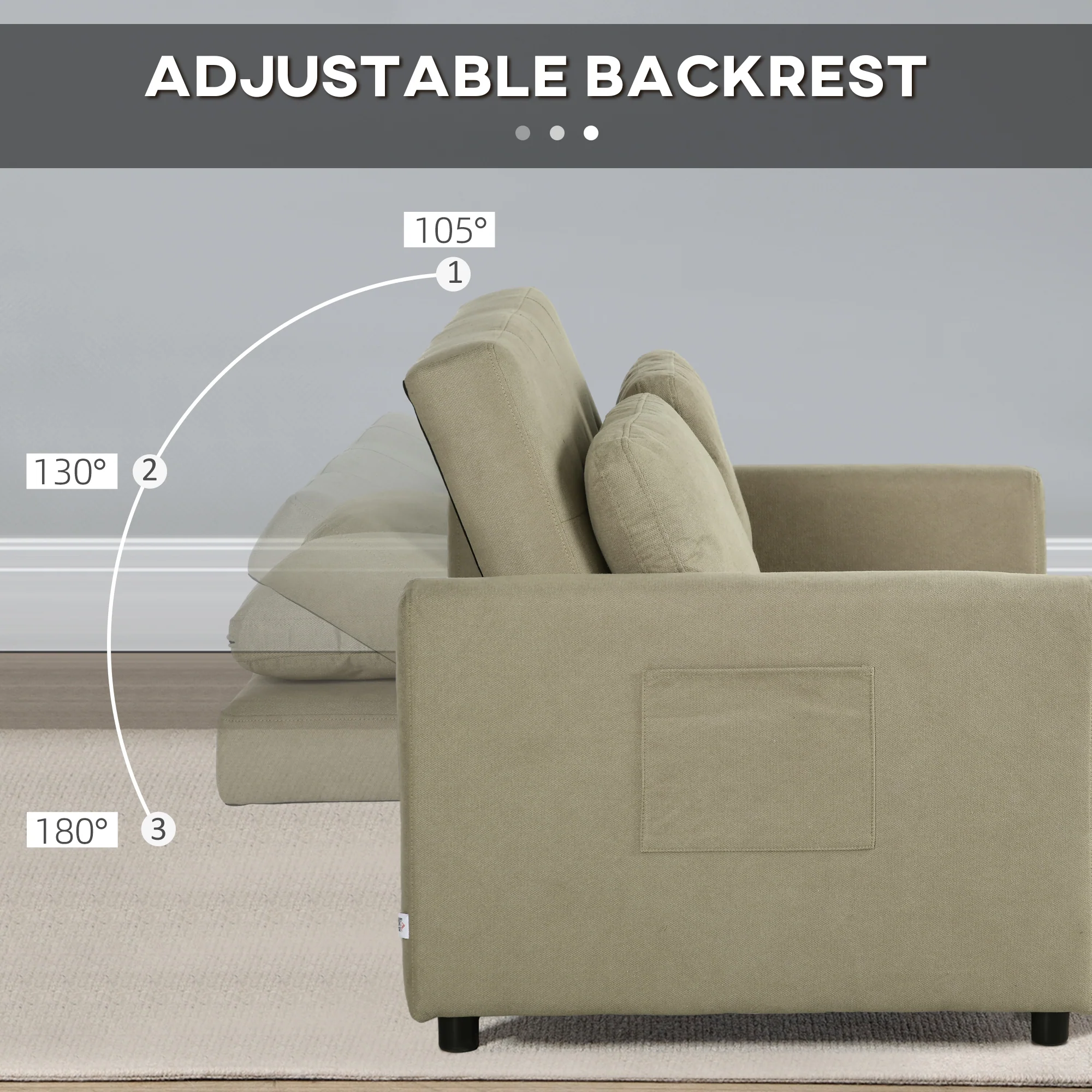 Modern Fabric Loveseat Sofa Bed with Cushions & Side Pockets for Living Room, Light Brown - Image 7