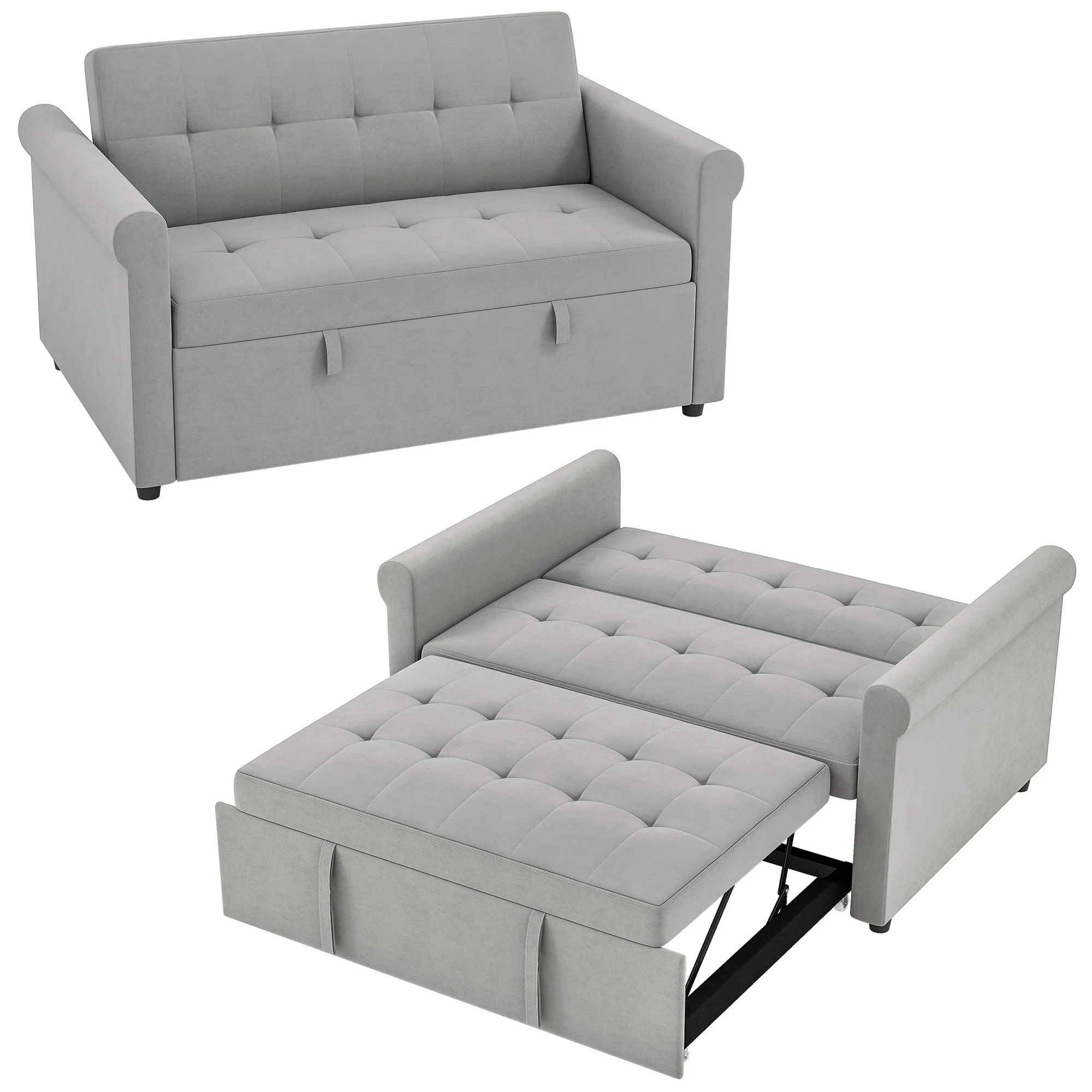 2 Seater Sofa Bed with 7-Position Adjustable Backrest, Convertible Pull Out Sleeper Sofa, Grey