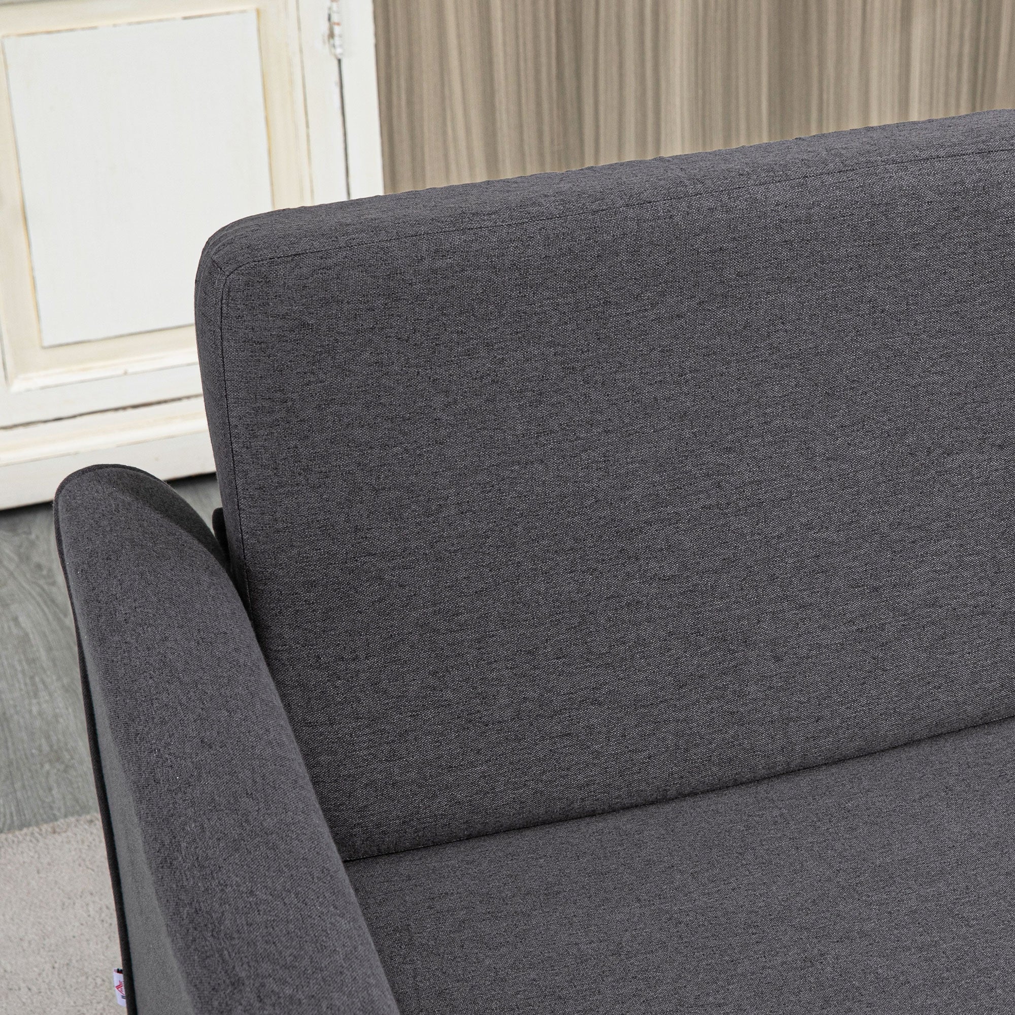 2 Seater Sofa, Fabric Compact Loveseat Couch with Wood Legs and Armrest, Dark Grey - Image 9